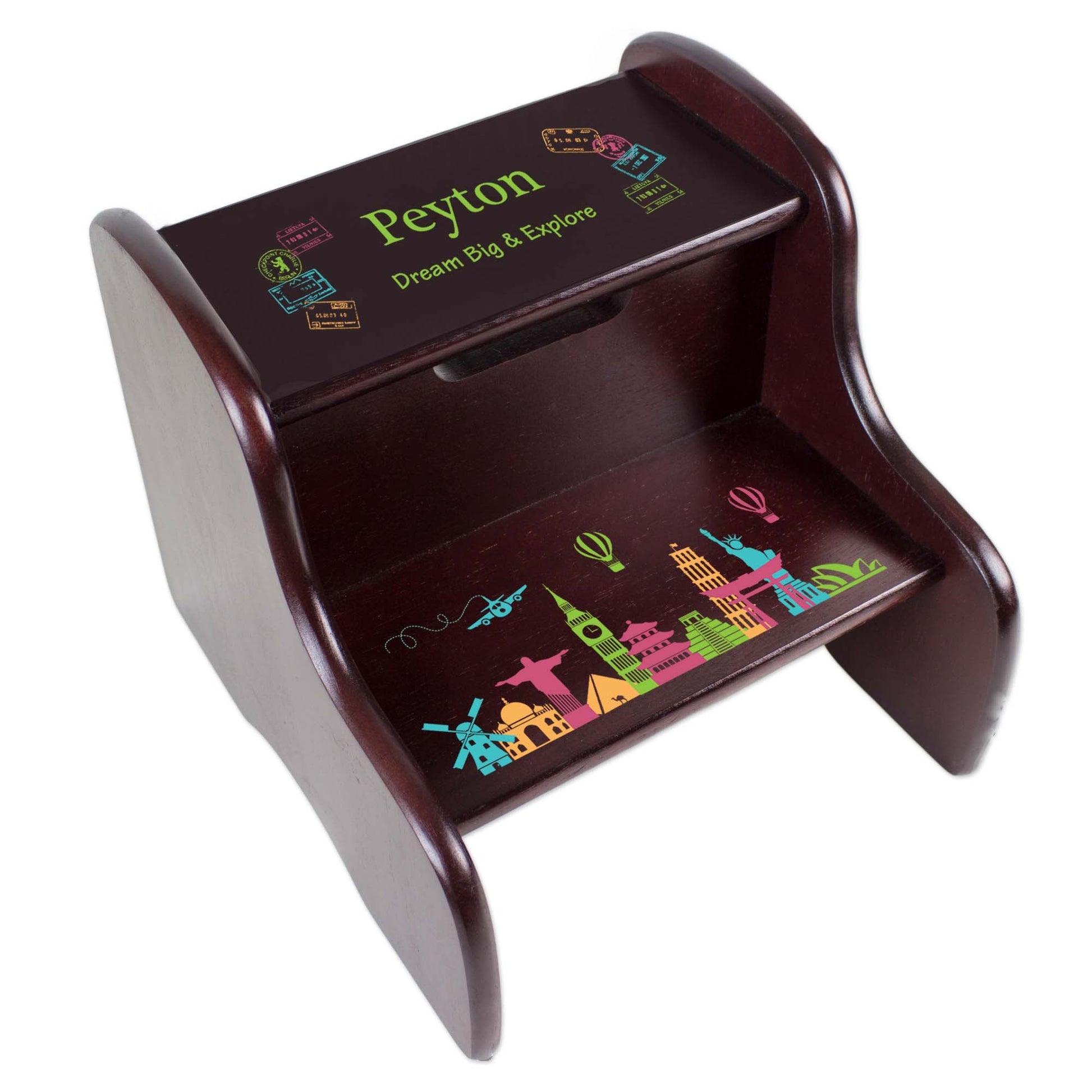 Personalized Mountain Bear Espresso Two Step Stool - MyBambino.com