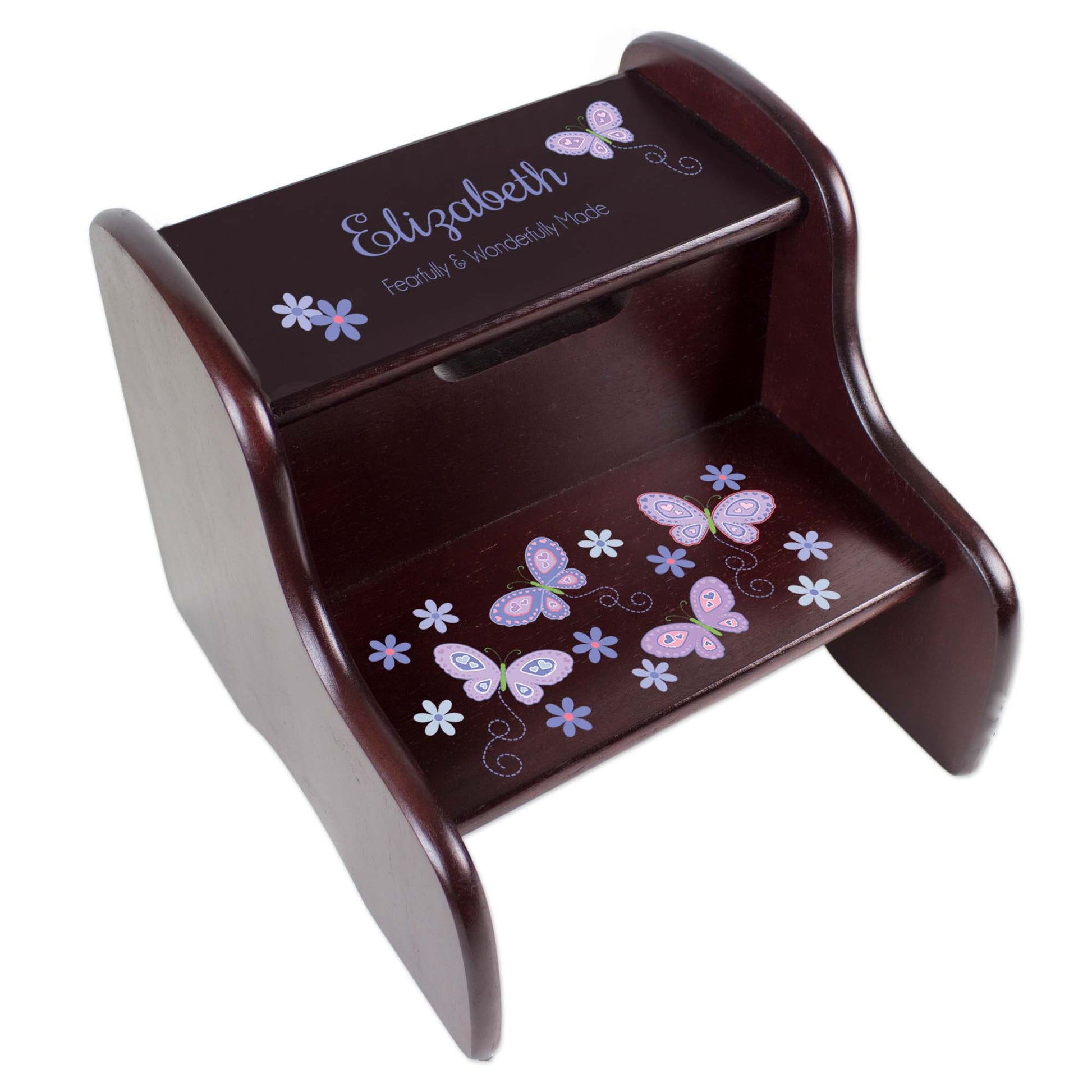 Personalized Lavender Butterflies Espresso Two Step Stool - MyBambino.com