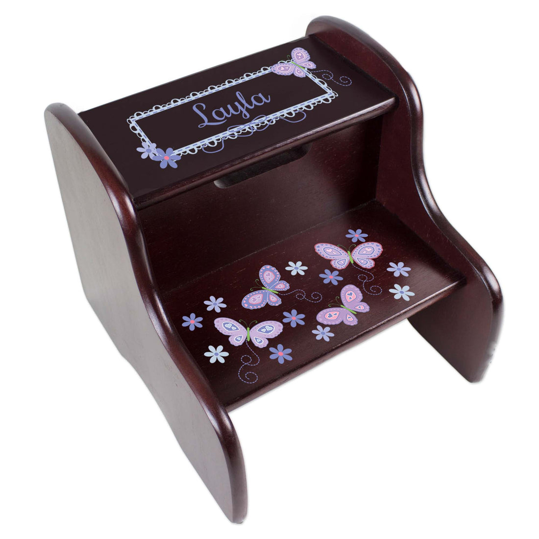 Personalized Lavender Butterflies Espresso Two Step Stool - MyBambino.com