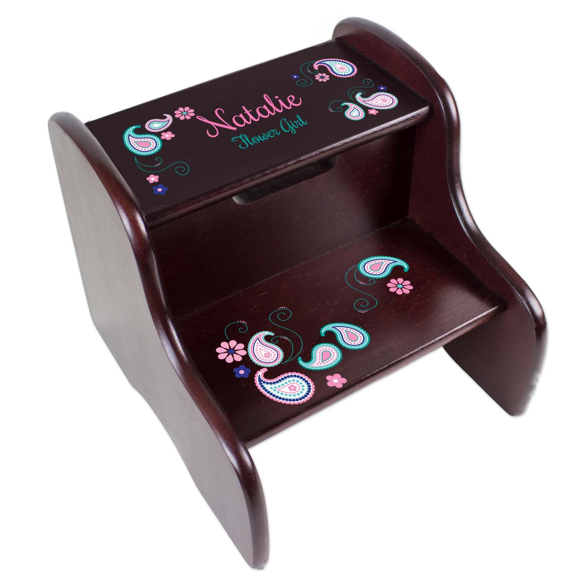 Personalized Pink Princess Castel Espresso Two Step Stool - MyBambino.com