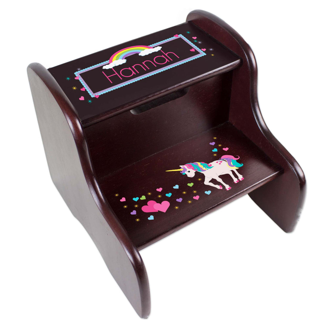 Personalized Unicorn Espresso Two Step Stool - MyBambino.com