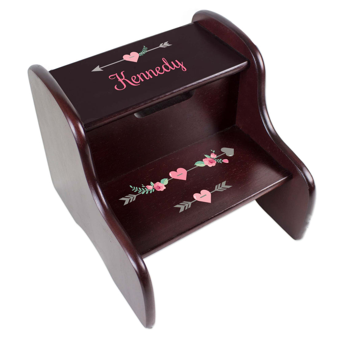 Personalized Tribal Arrow Girl Espresso Two Step Stool - MyBambino.com