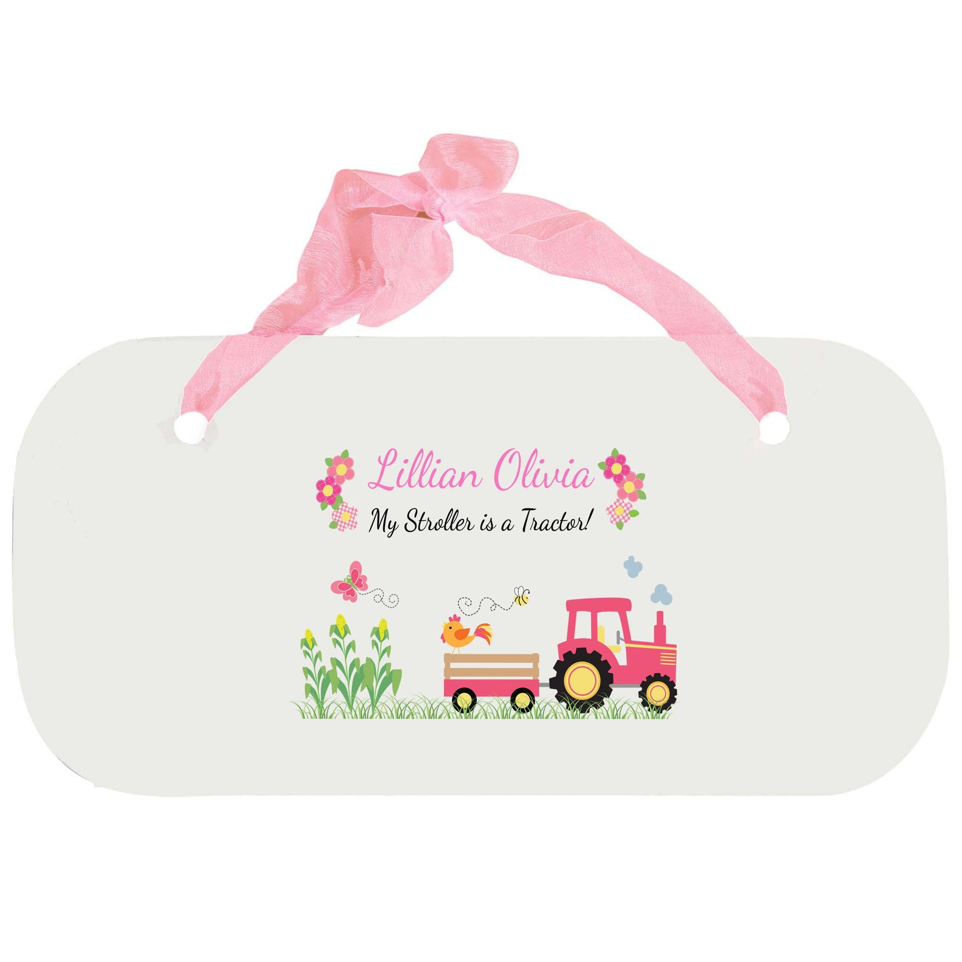 Personalized Girls Wall Plaque - Pink Tractor - MyBambino.com