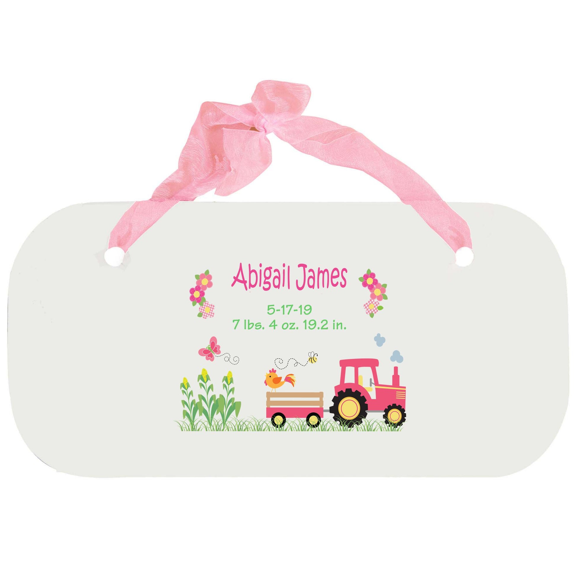 Personalized Girls Wall Plaque - Pink Tractor - MyBambino.com