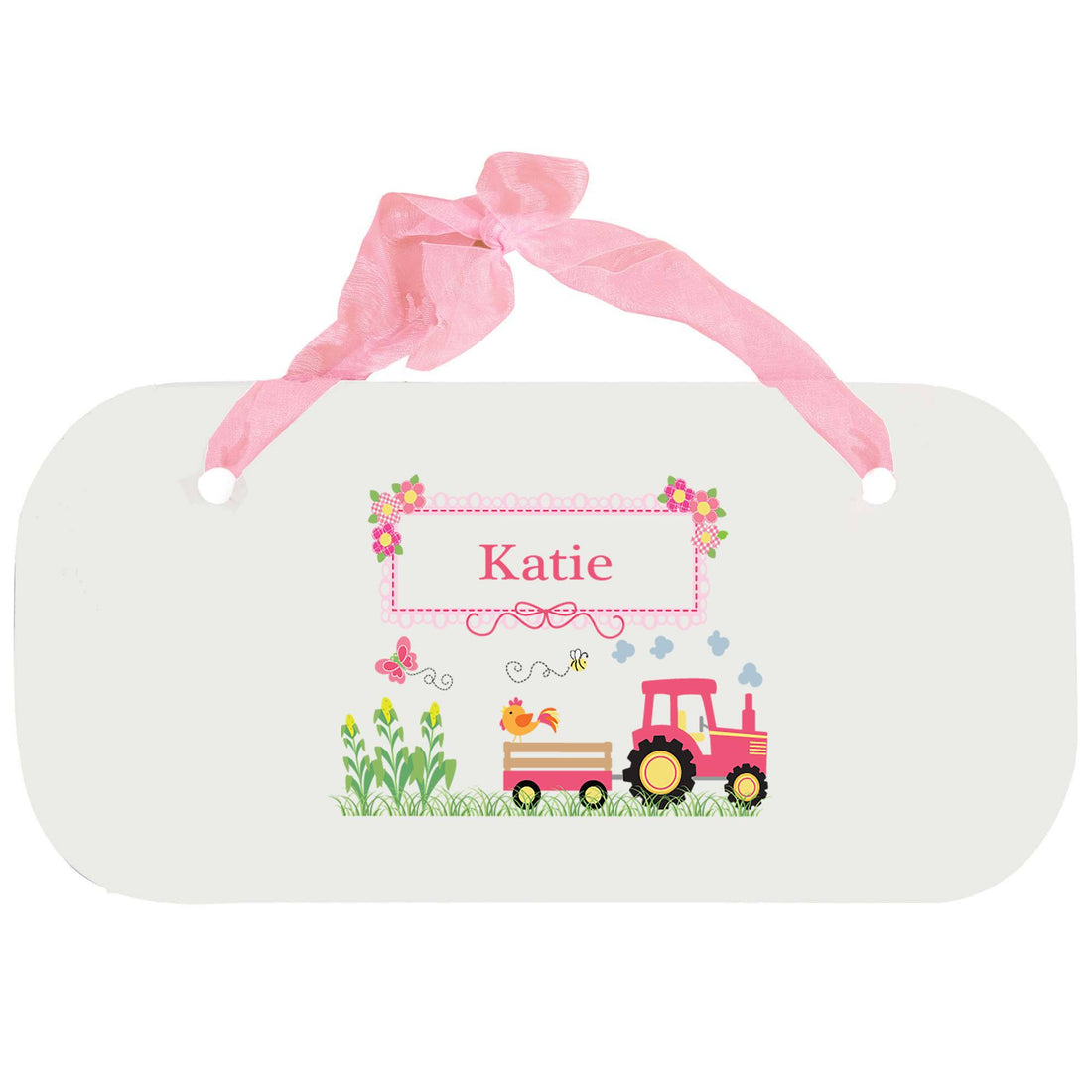 Personalized Girls Wall Plaque - Pink Tractor - MyBambino.com