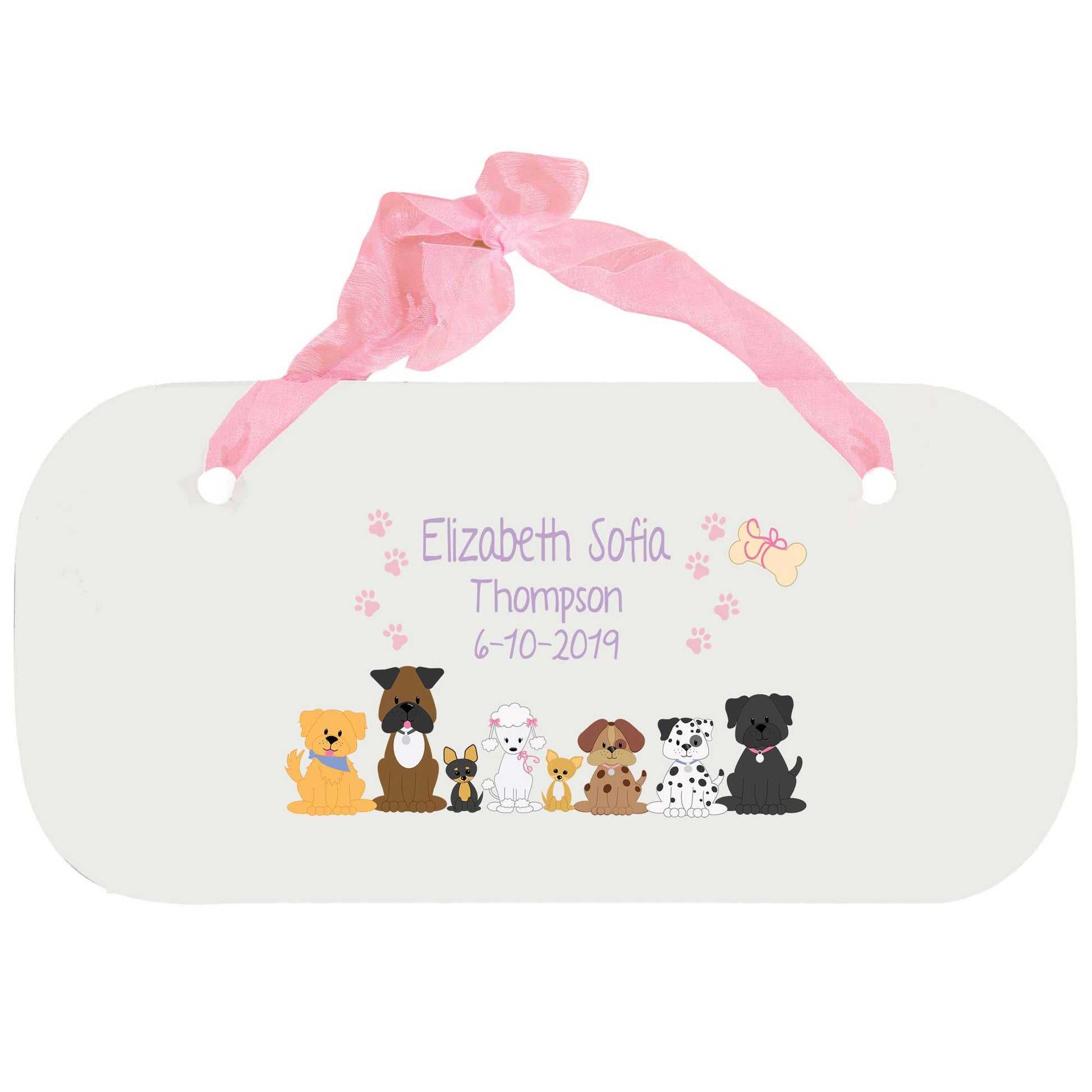 Personalized Girls Wall Plaque - Pink Dog - MyBambino.com