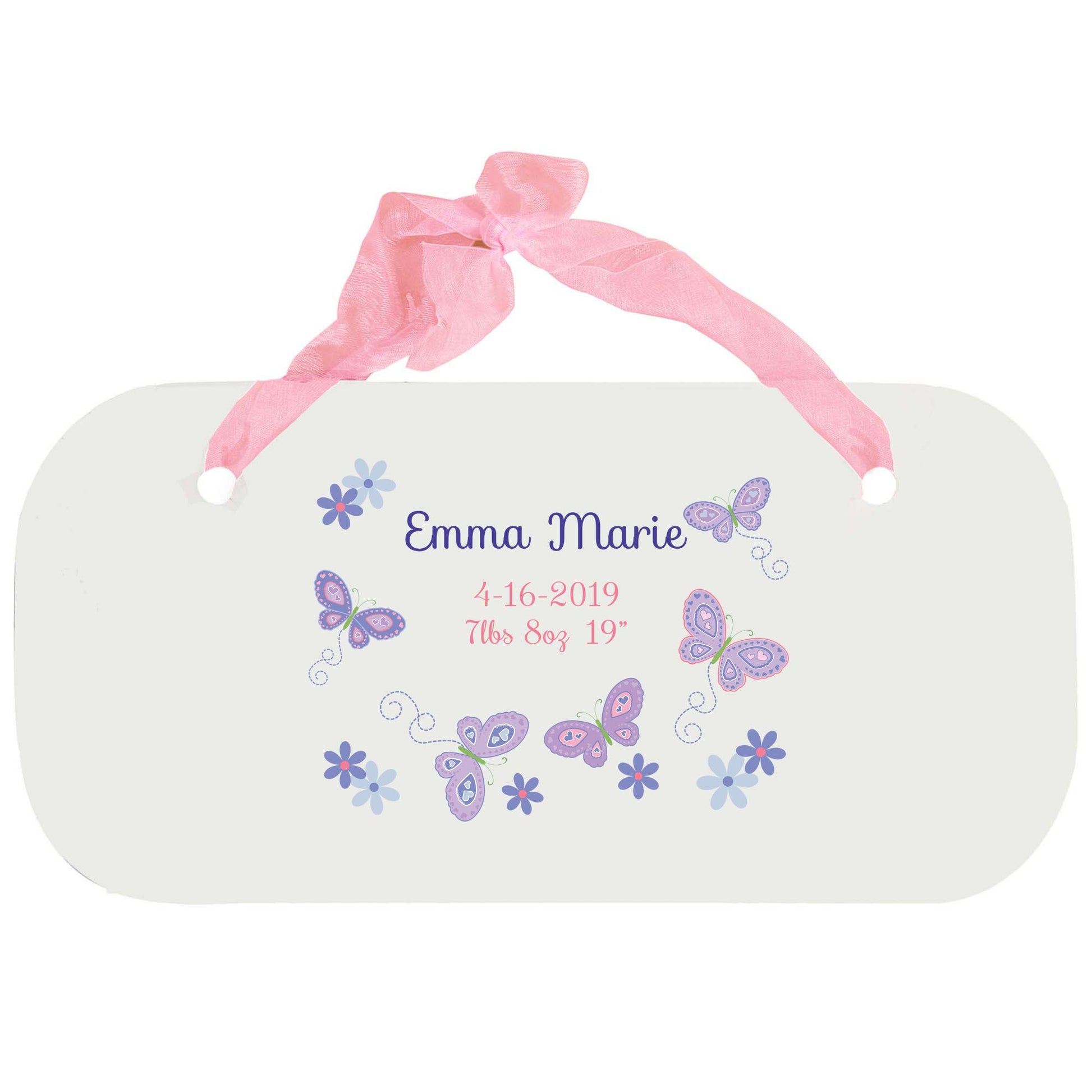 Personalized Girls Wall Plaque with Butterflies Lavender design