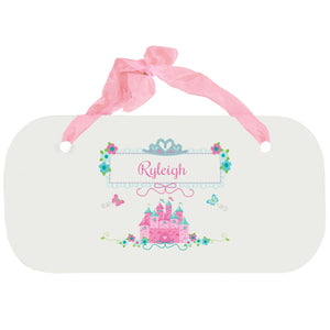 Personalized Girls Wall Plaque with Pink Teal Princess Castle design