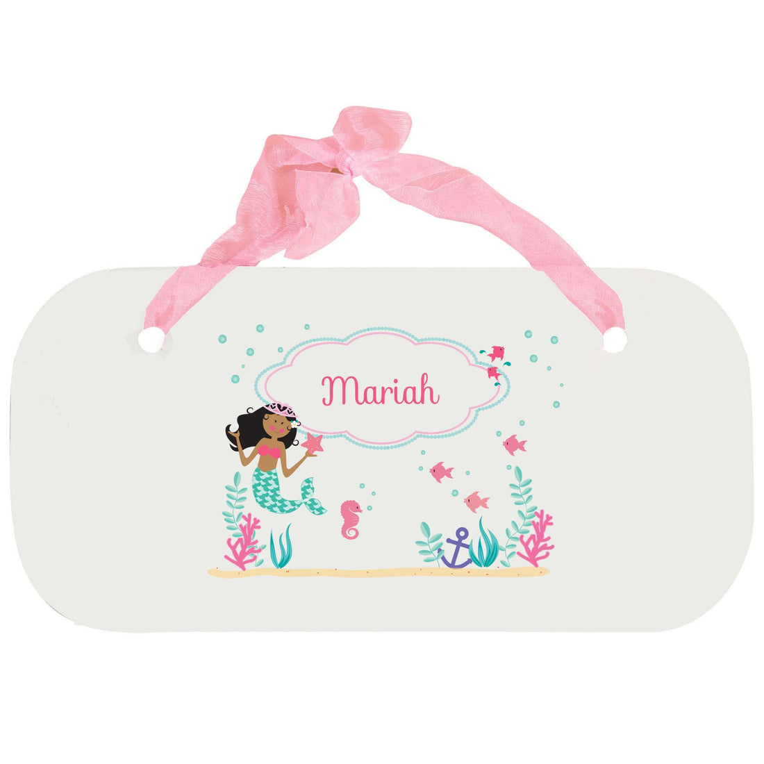 Personalized Girls Wall Plaque - African American Mermaid Princess - MyBambino.com