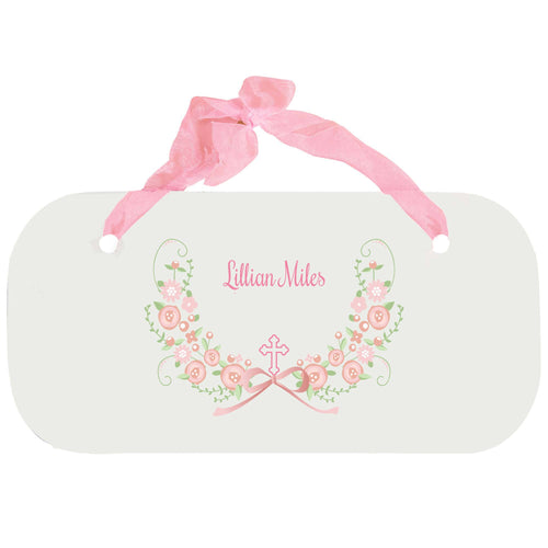 Personalized Girls Wall Plaque with Hc Blush Floral Garland design