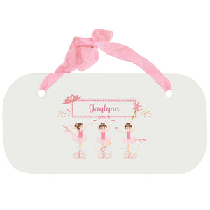 Personalized Girls Wall Plaque with Ballerina Brunette design