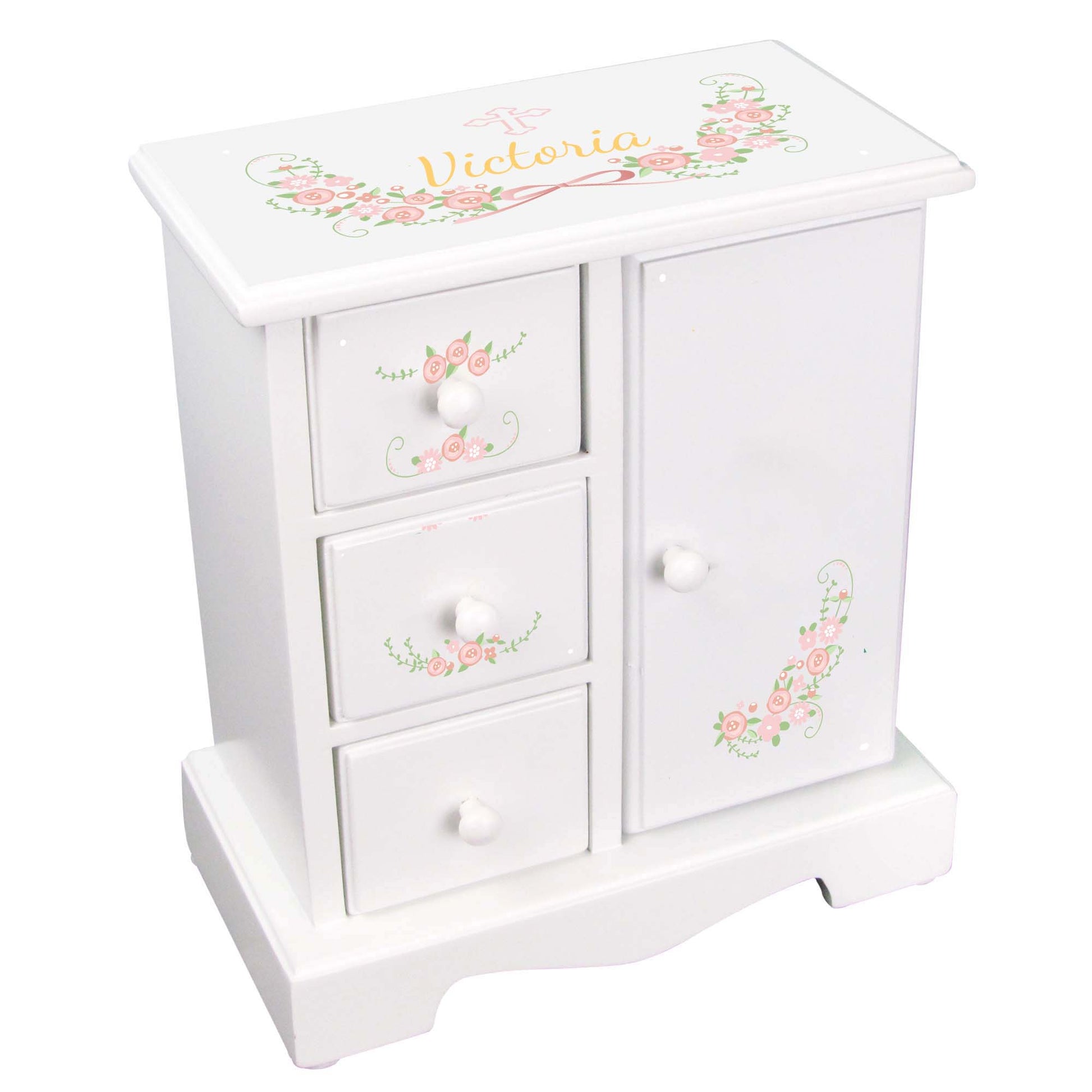 Blush Floral Cross Jewelry Armoire - MyBambino.com