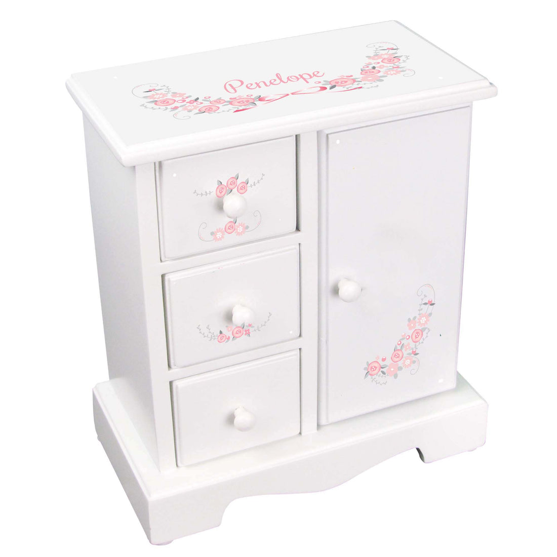 Jewelry Armoire - Pink Gray Floral Garland - MyBambino.com