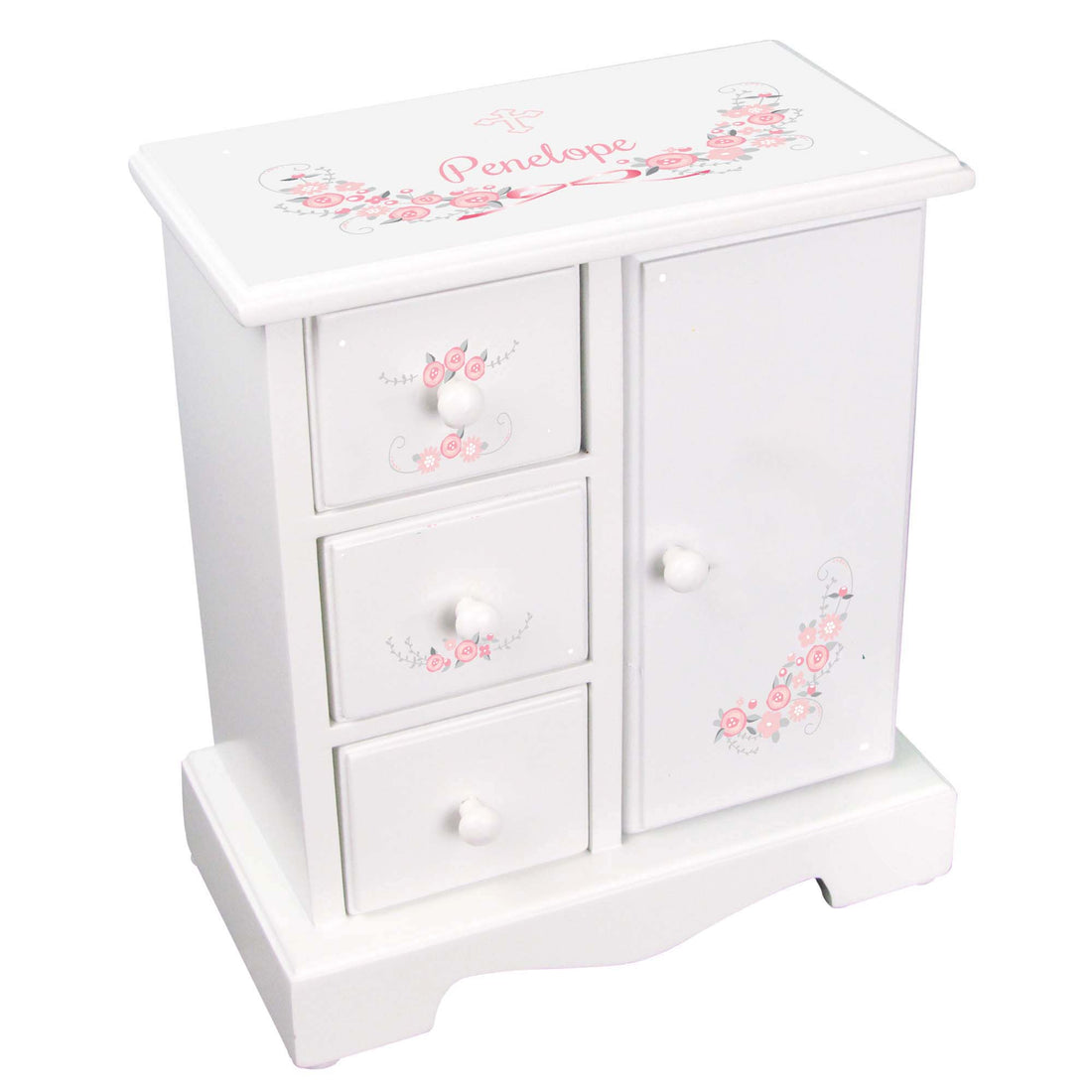 Pink Gray Floral Cross Jewelry Armoire - MyBambino.com