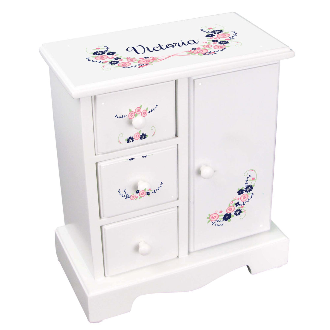 Jewelry Armoire - Navy Pink Floral Garland - MyBambino.com