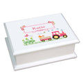 Personalized Lift Top Jewelry Box with Pink Tractor design