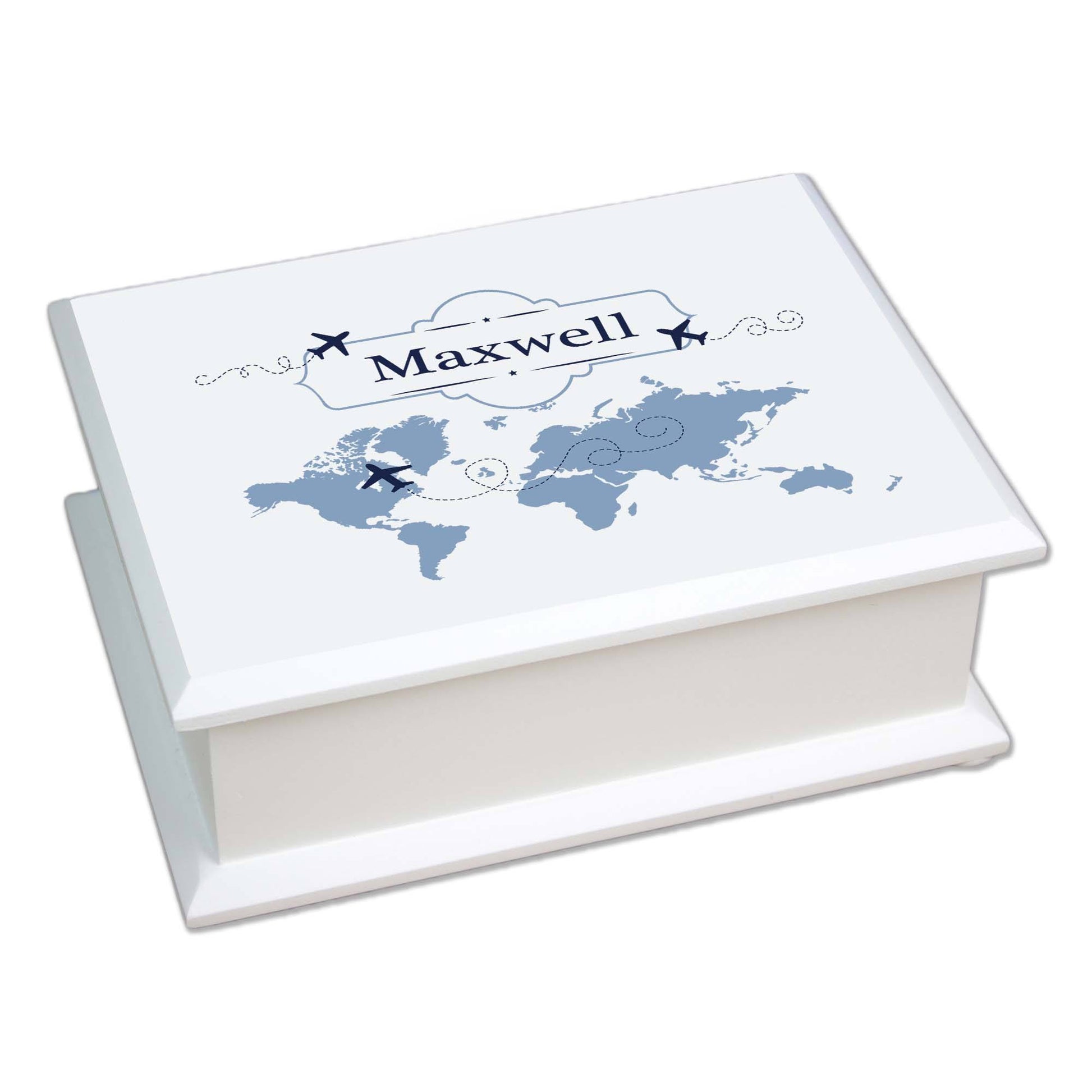 Lift Top Jewelry Box - Blue World Map - MyBambino.com