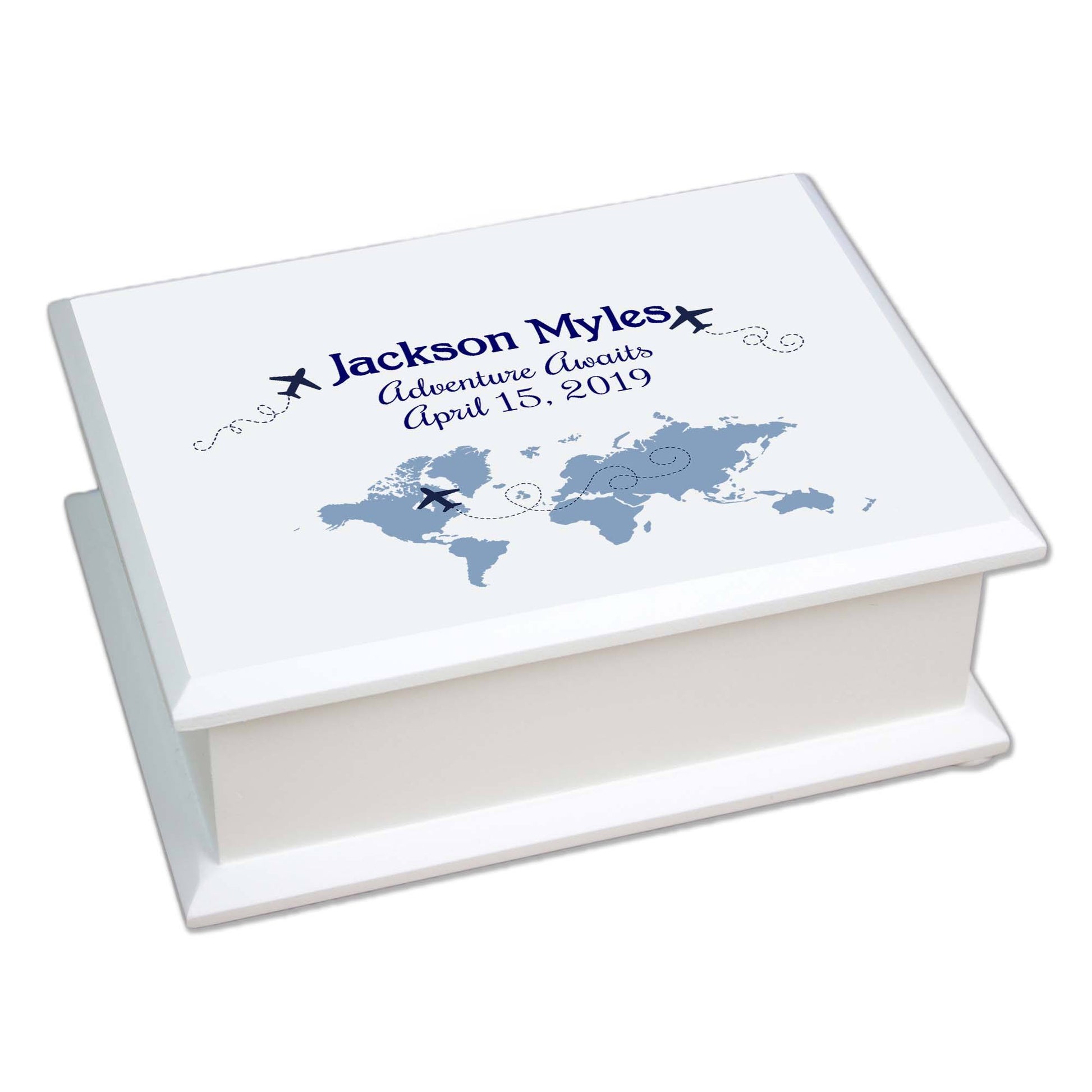 Lift Top Jewelry Box - Blue World Map - MyBambino.com