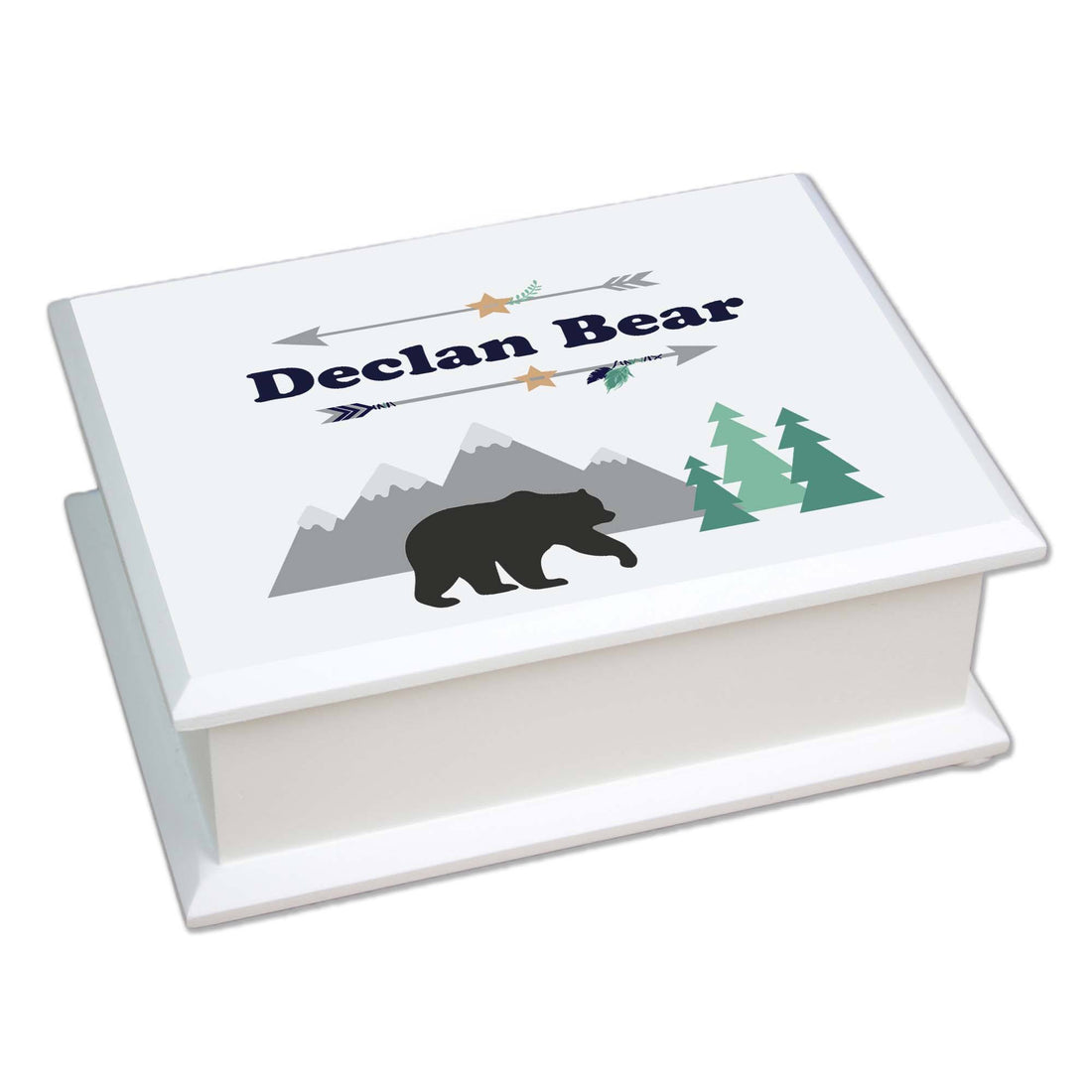 Personalized Lift Top Jewelry Box with Mountain Bear design