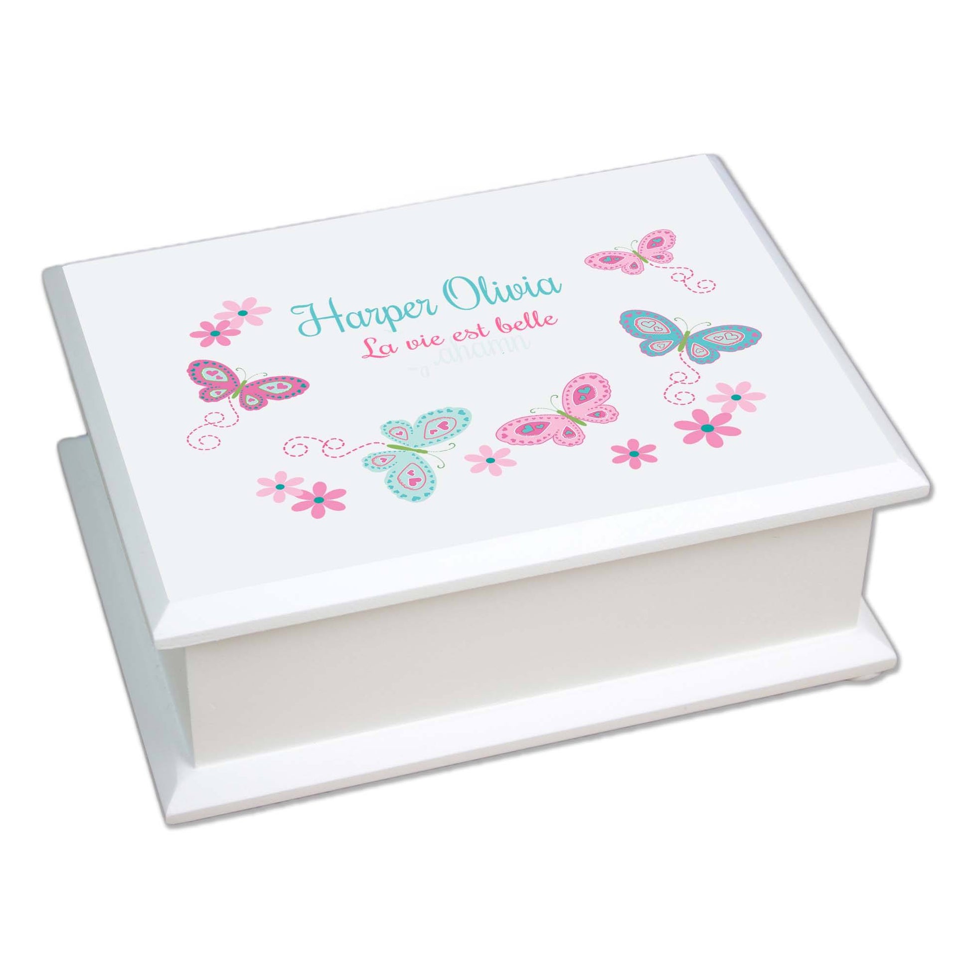 Butterfly Jewelry Box - Aqua Pink Liift Top Butterfly Jewelry Box - MyBambino.com