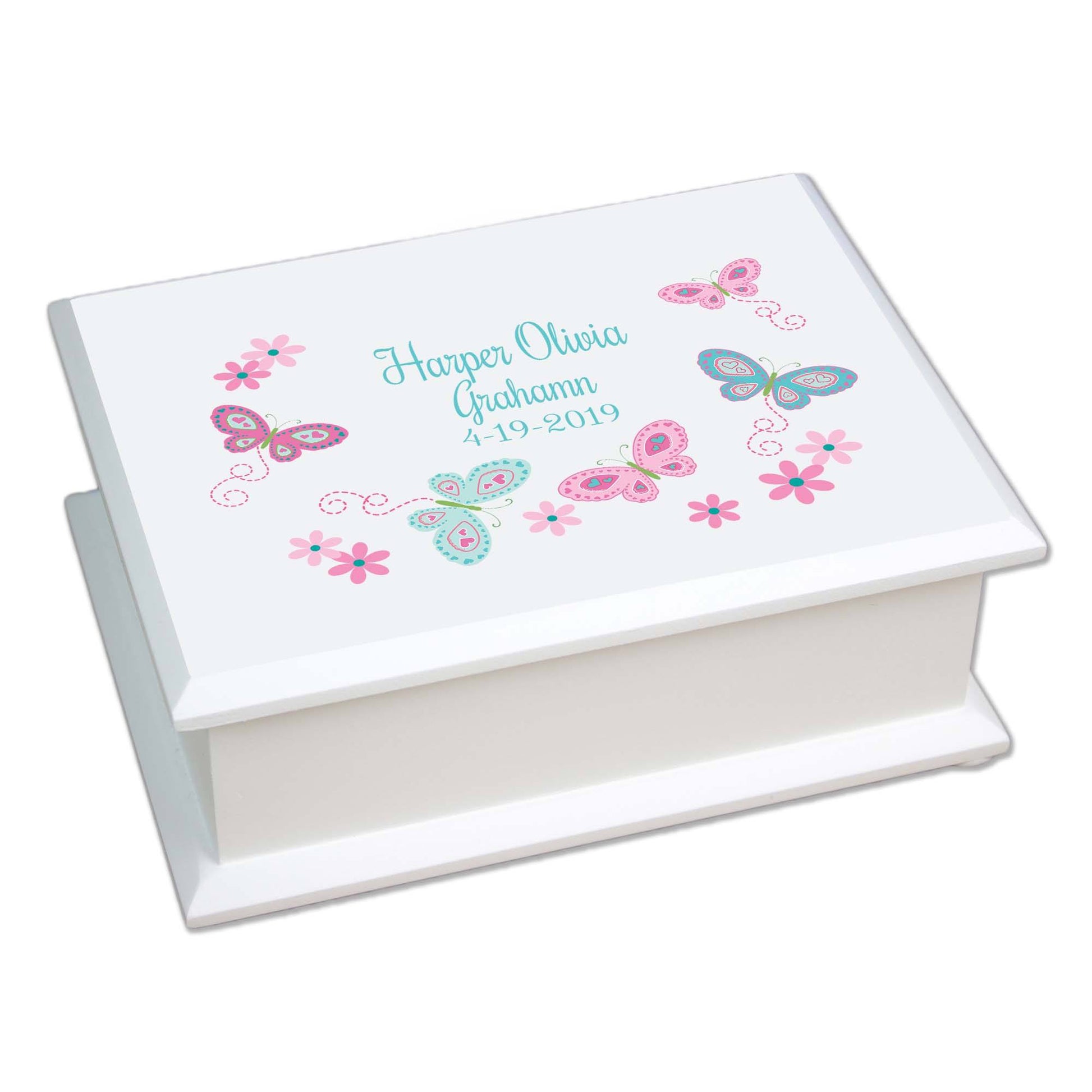 Butterfly Jewelry Box - Aqua Pink Liift Top Butterfly Jewelry Box - MyBambino.com