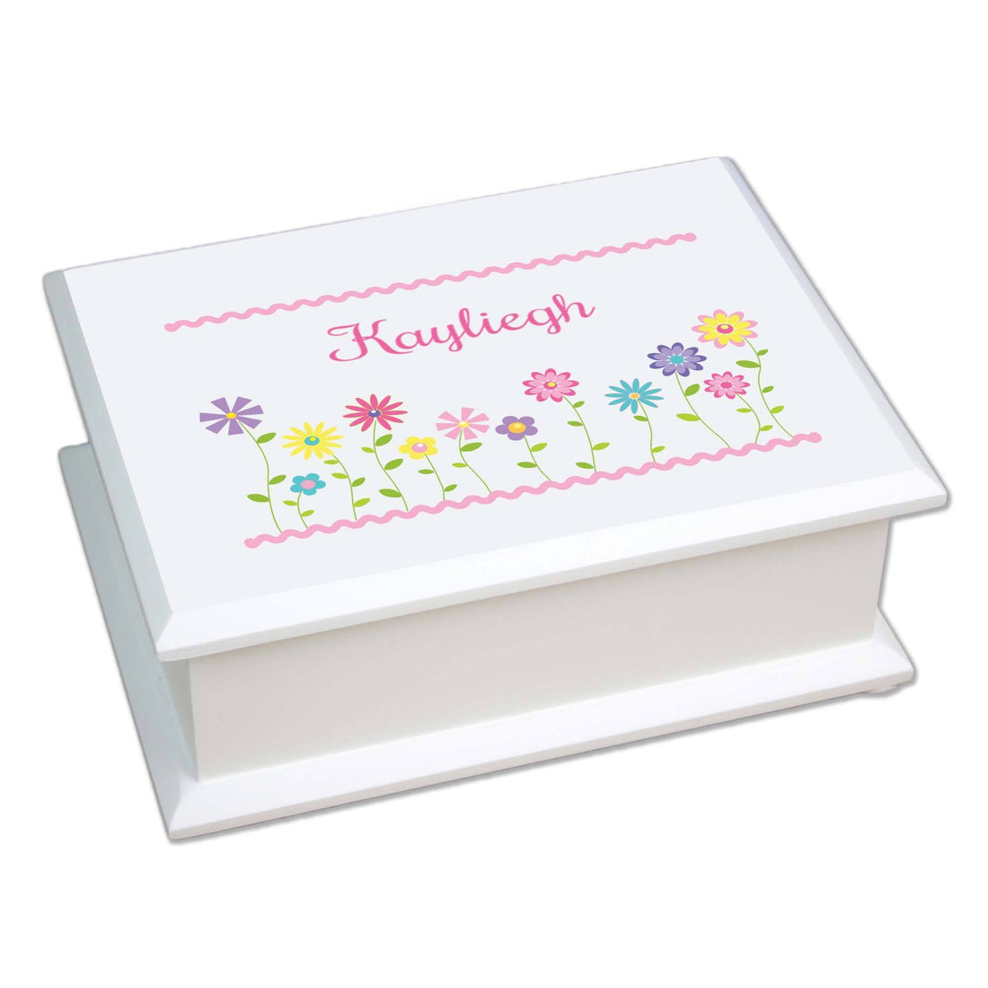 Personalized Lift Top Jewelry Box with Stemmed Flowers design