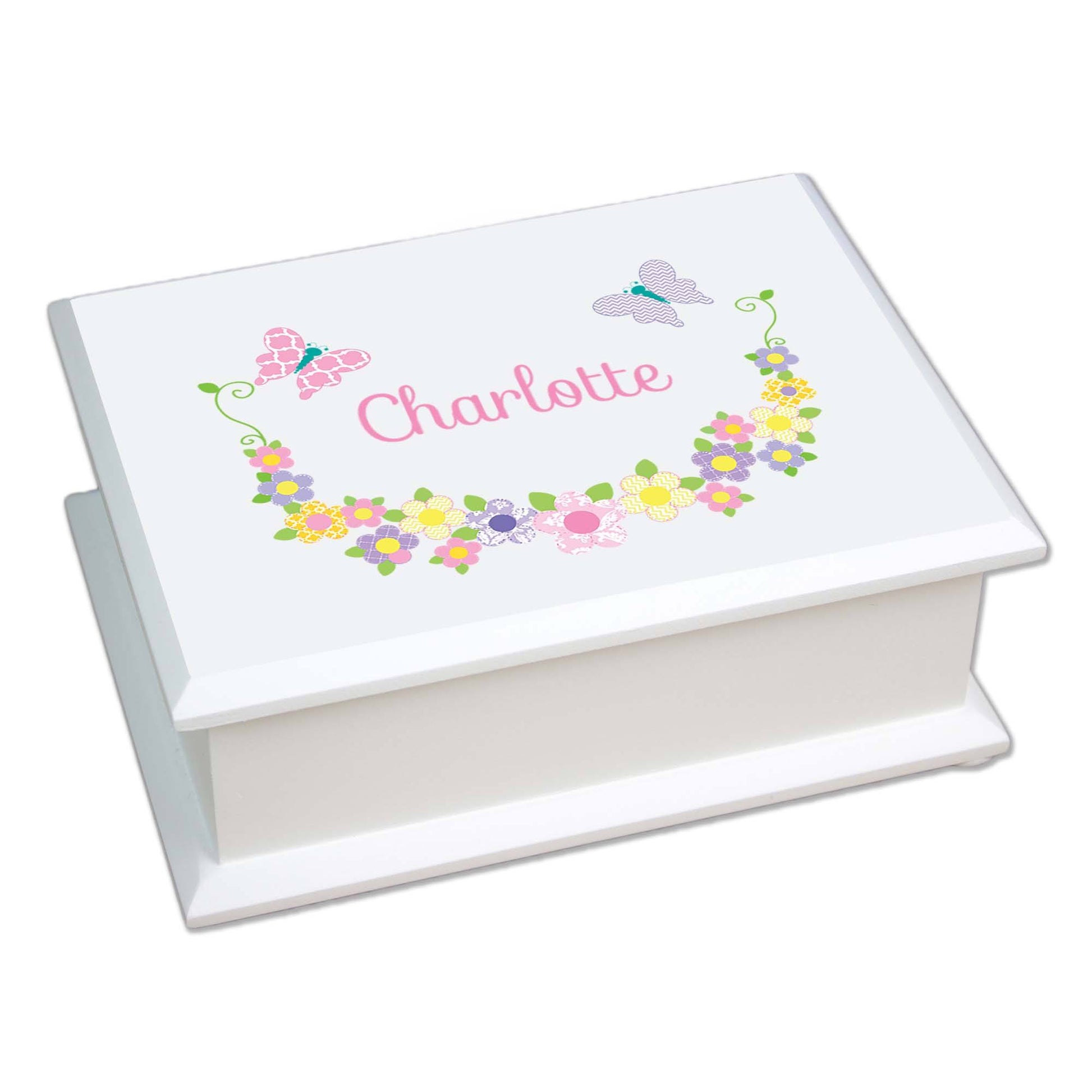 Lift Top Jewelry Box - Butterfly Garland Pastel - MyBambino.com