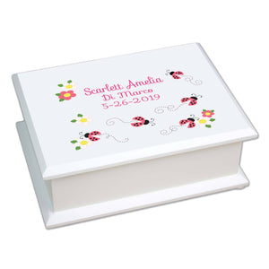 Personalized Lift Top Jewelry Box with Pink Ladybugs design