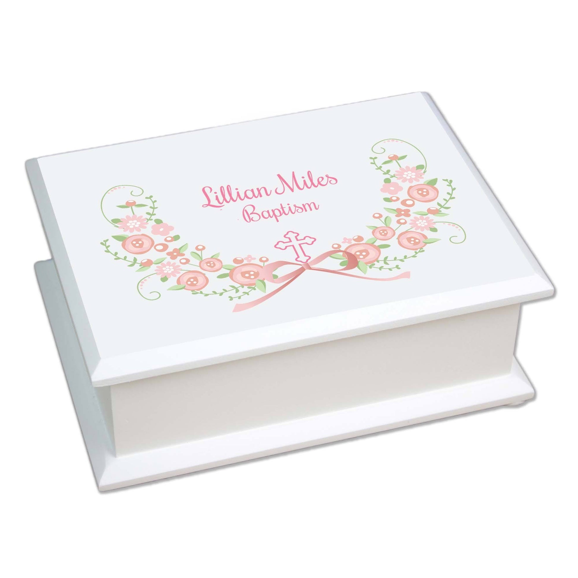 Blush Floral Cross Lift Top Jewelry Box - MyBambino.com
