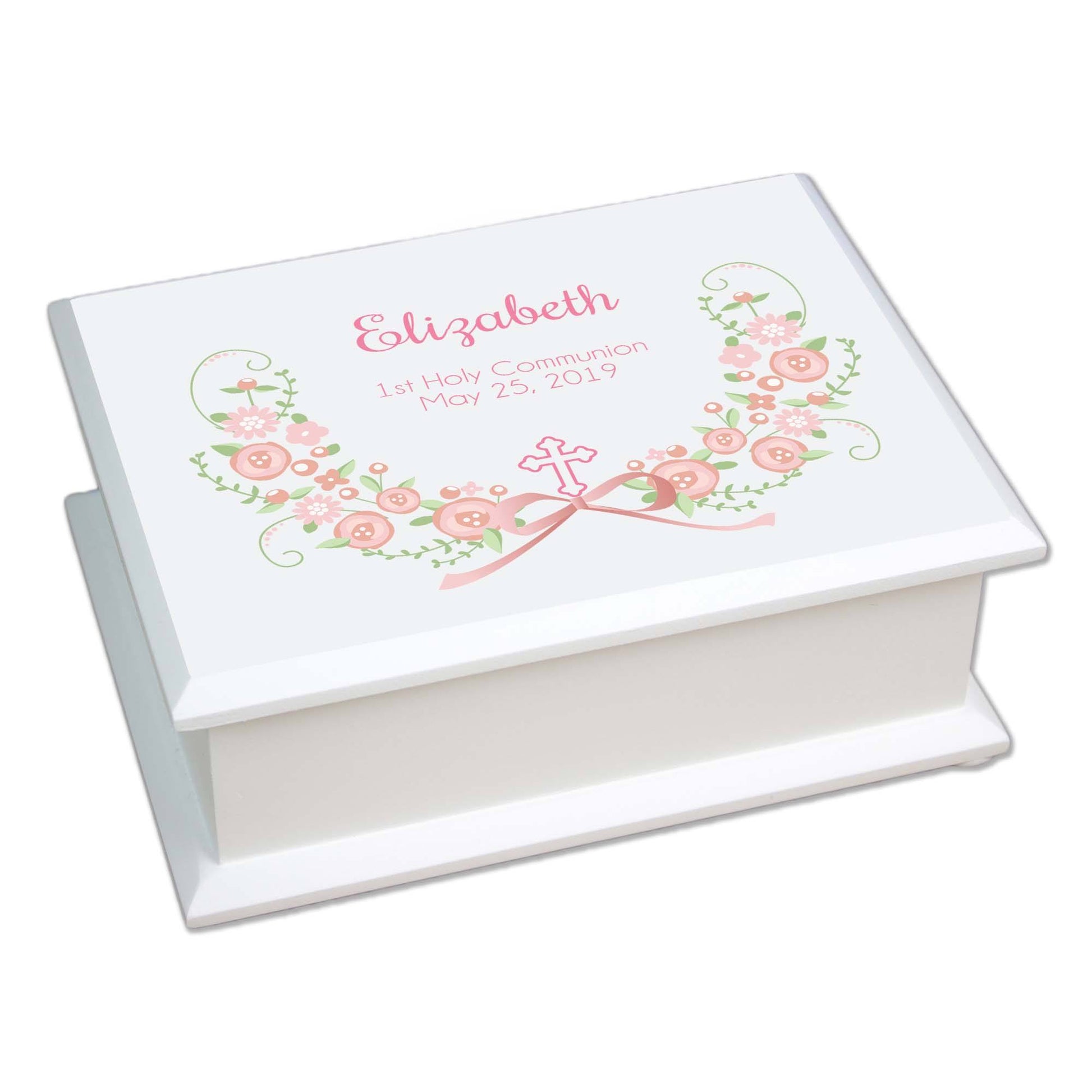Blush Floral Cross Lift Top Jewelry Box - MyBambino.com