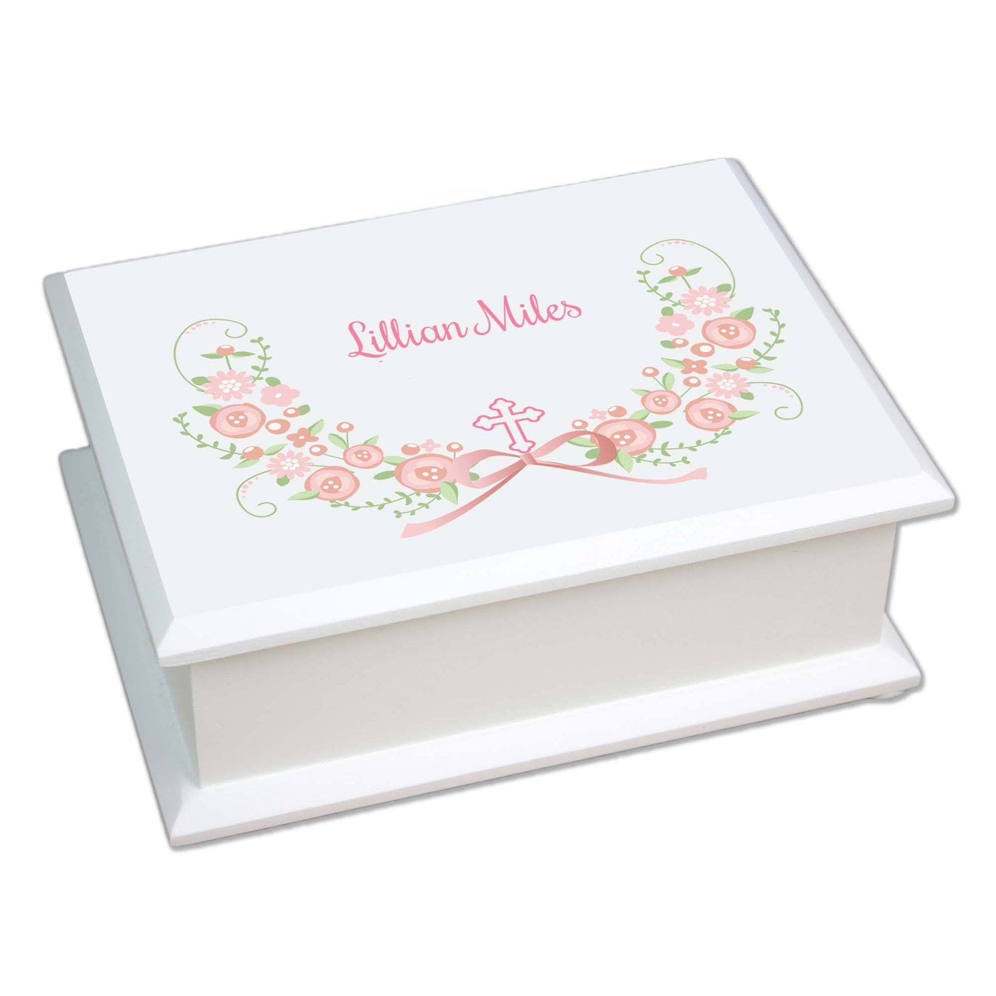 Blush Floral Cross Lift Top Jewelry Box - MyBambino.com