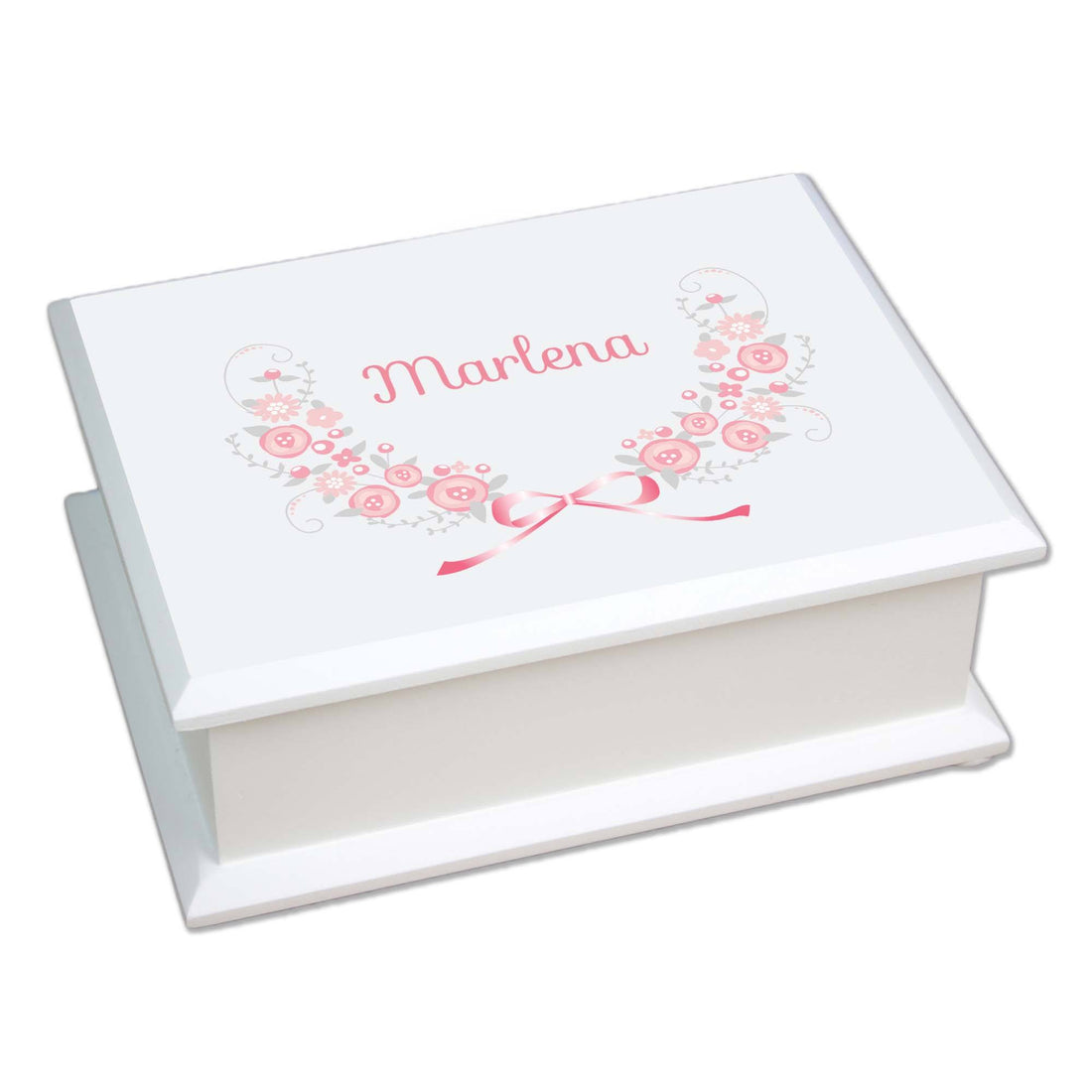 Lift Top Jewelry Box - Pink Gray Floral Garland - MyBambino.com