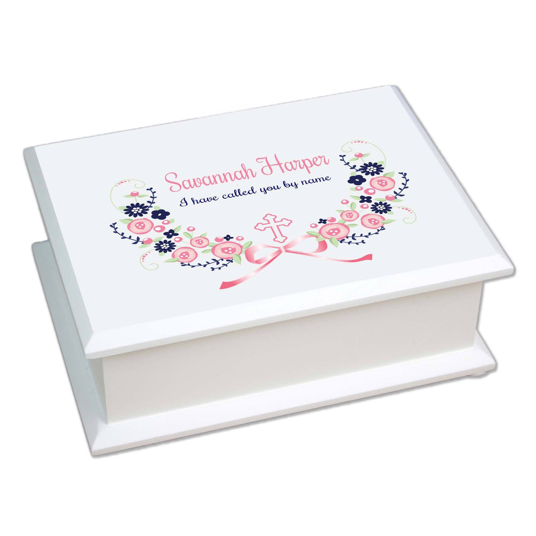Navy Pink Floral Cross Lift Top Jewelry Box - MyBambino.com