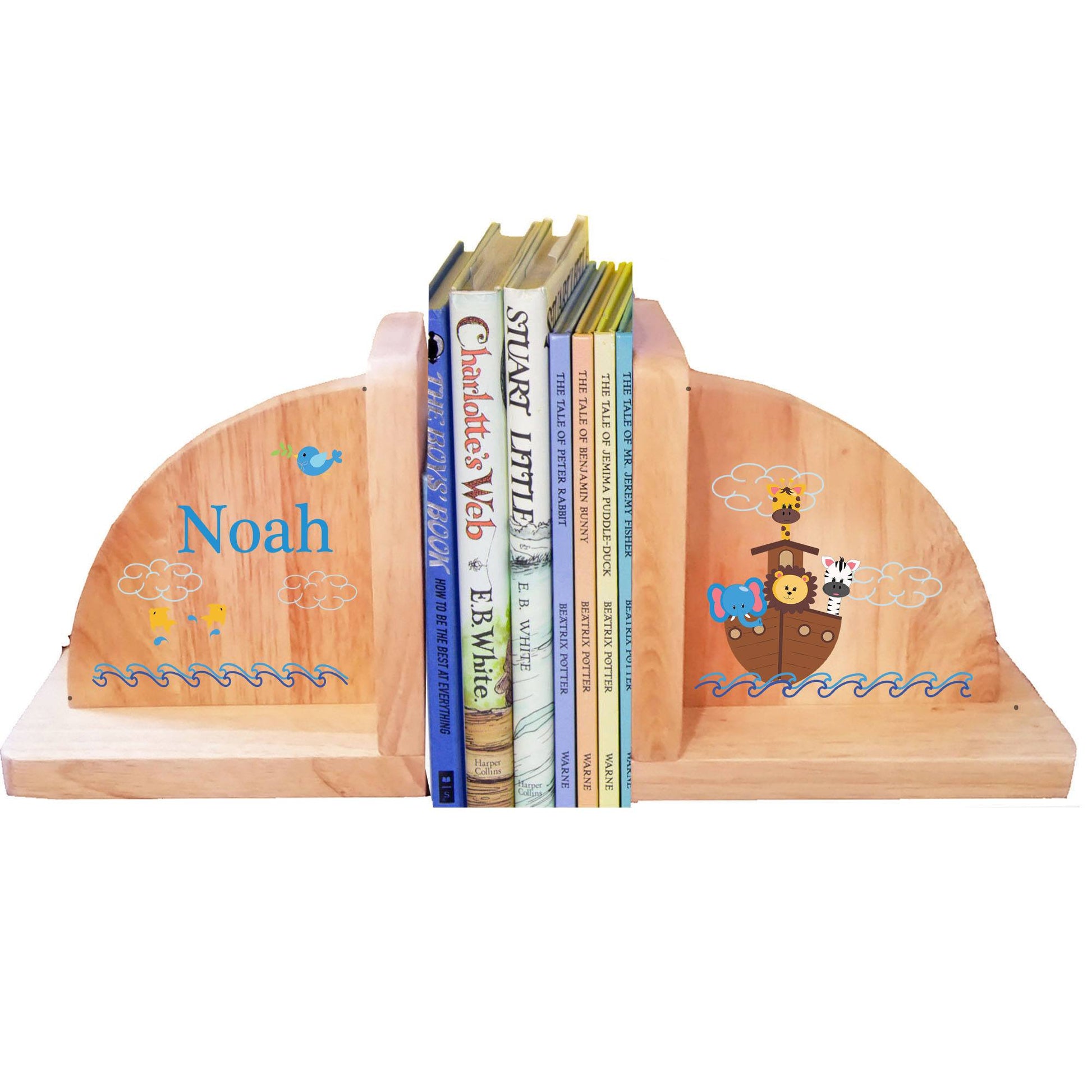 Natural Wood Noah's Ark Bookends - MyBambino.com