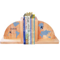 Natural Wood Blue World Map Bookends - MyBambino.com