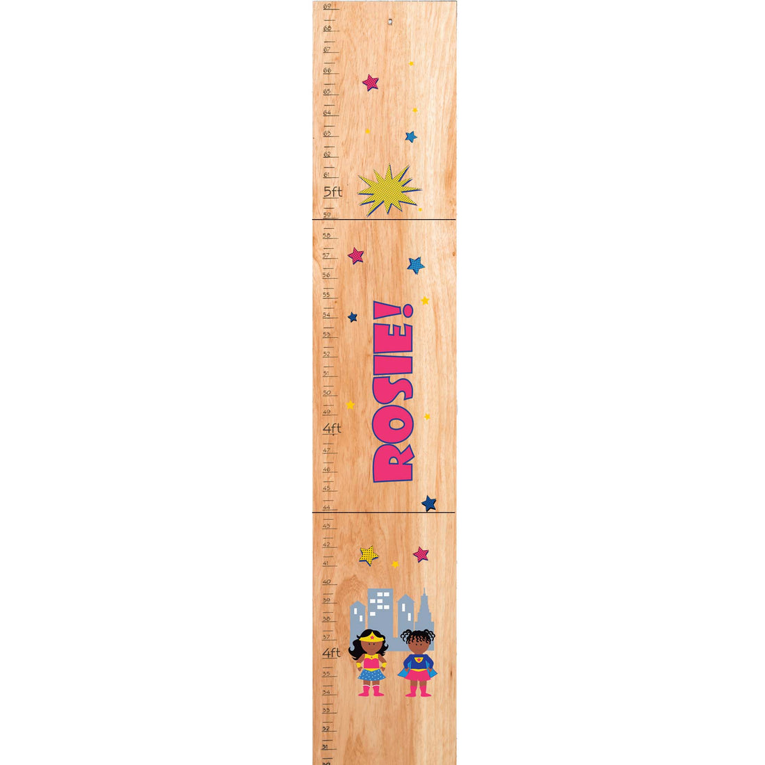 Wood African American Superhero Girls Growth Chart - MyBambino.com