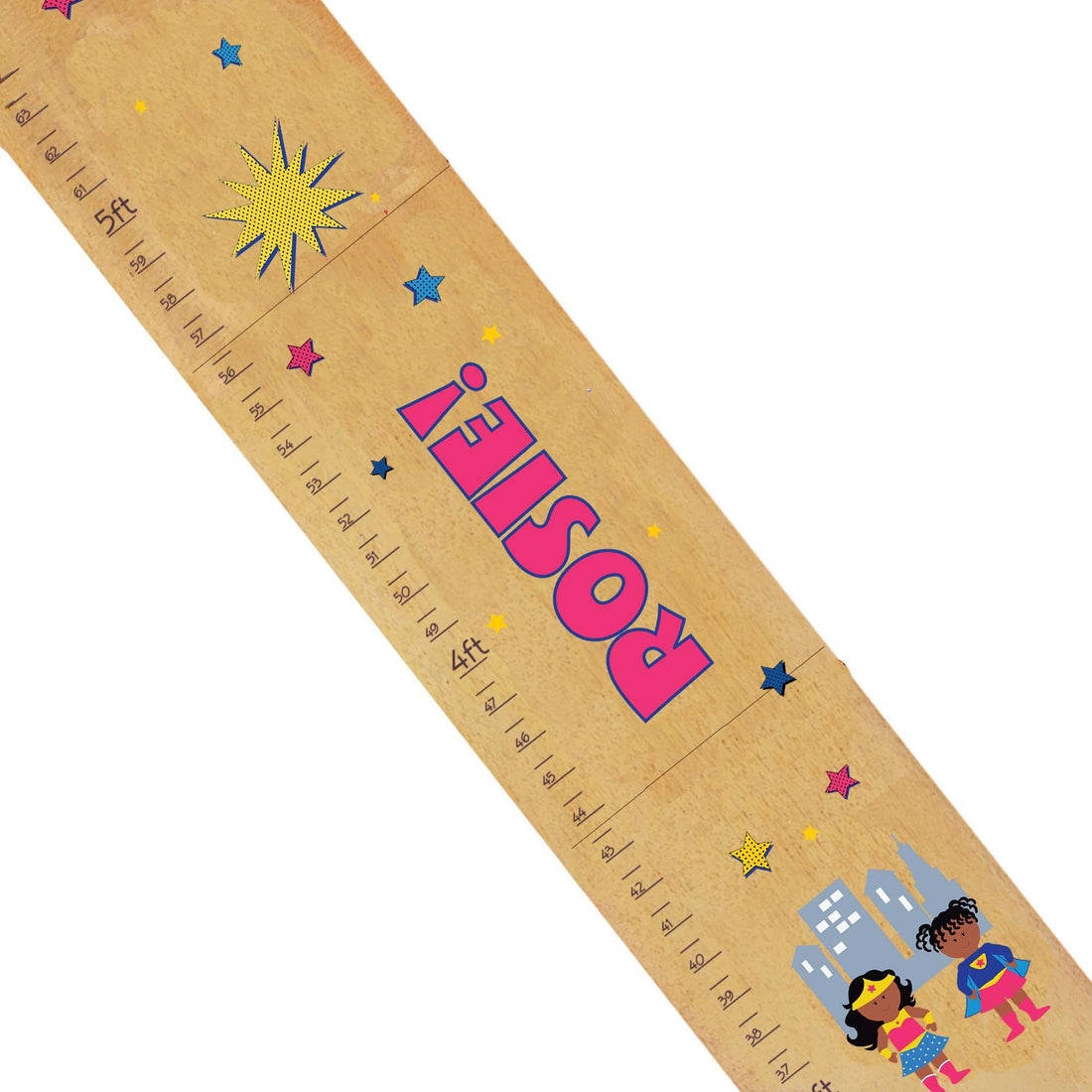 Wood African American Superhero Girls Growth Chart - MyBambino.com