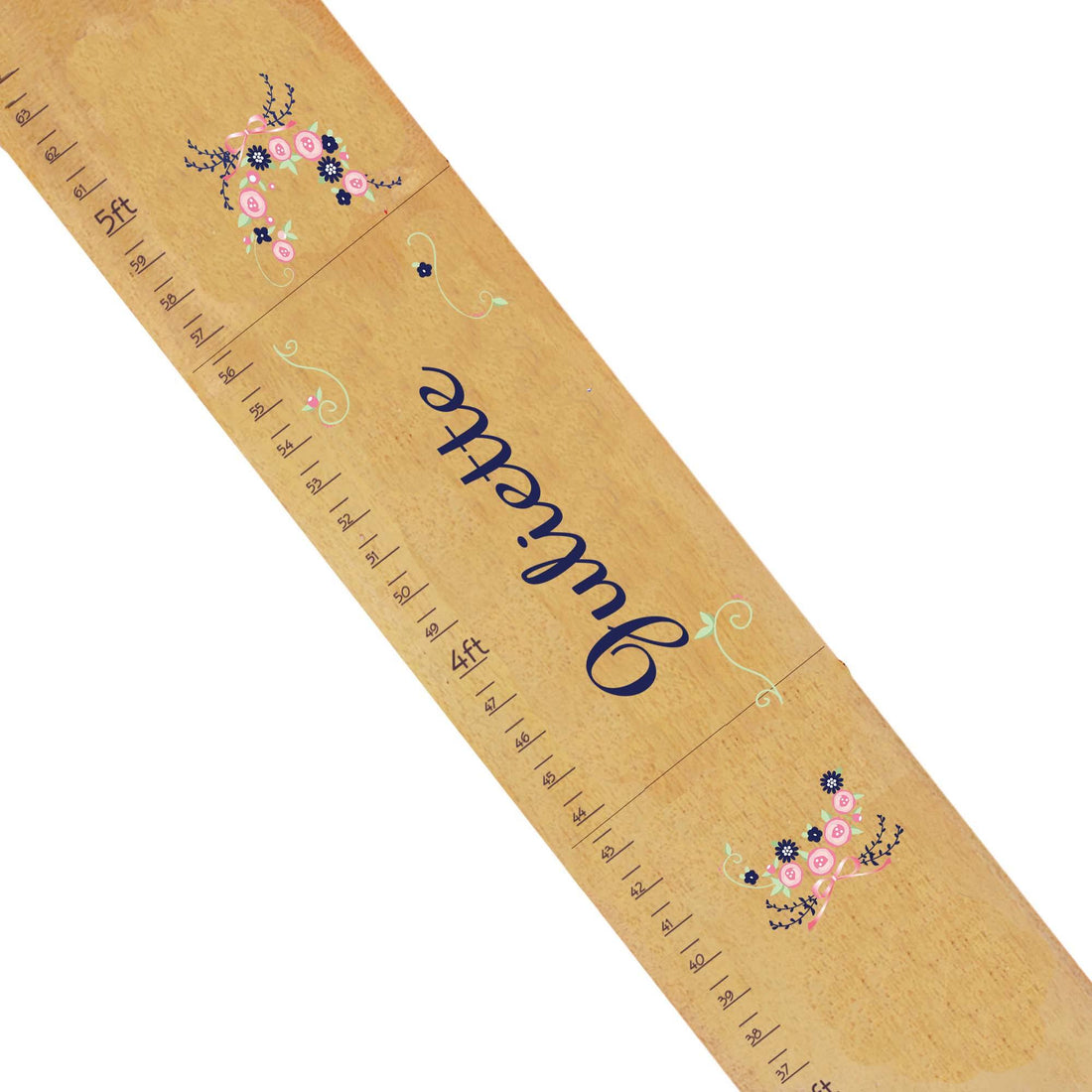 Natural Navy Pink Floral Garland Growth Chart - MyBambino.com