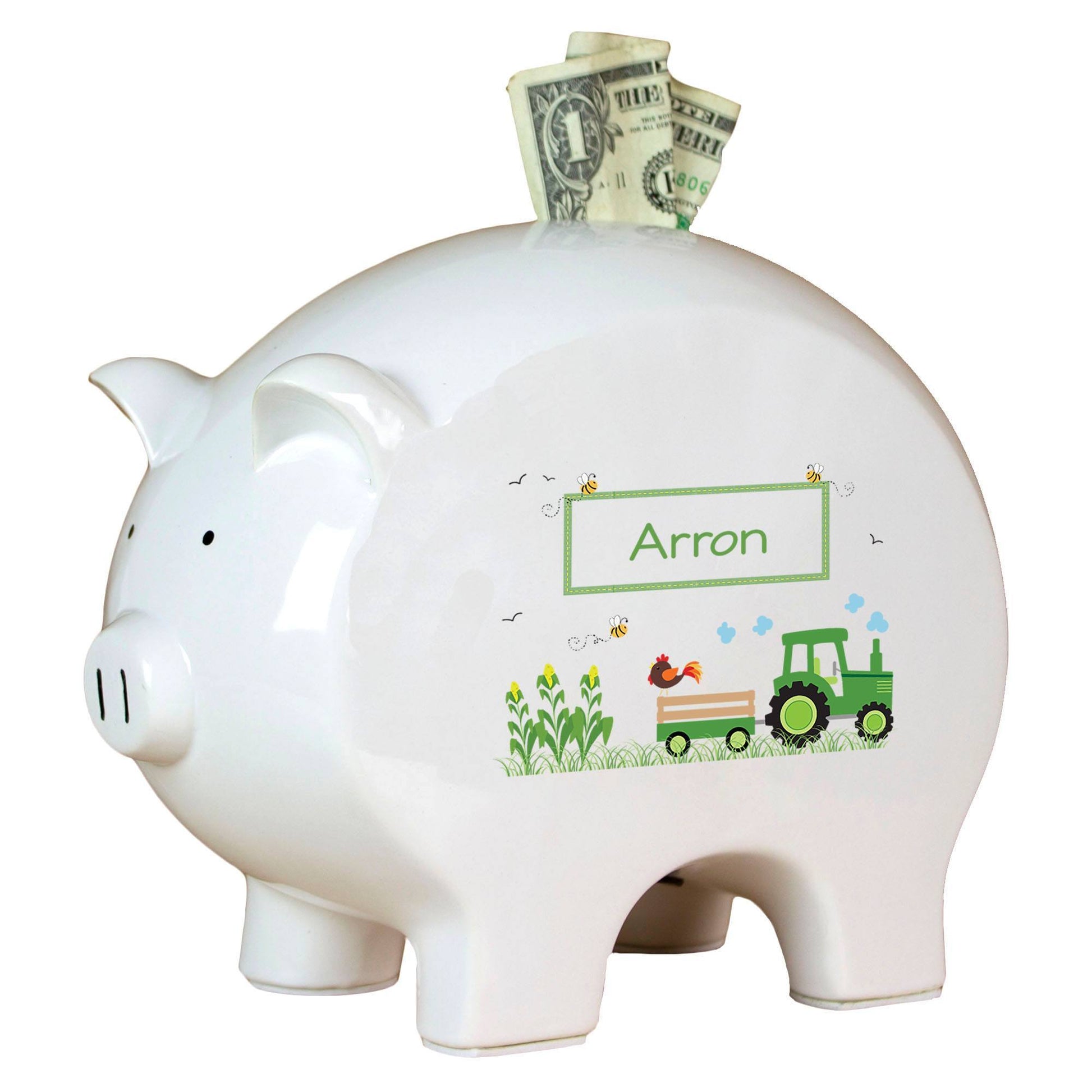 Personalized Piggy Bank - Green Tractor - MyBambino.com