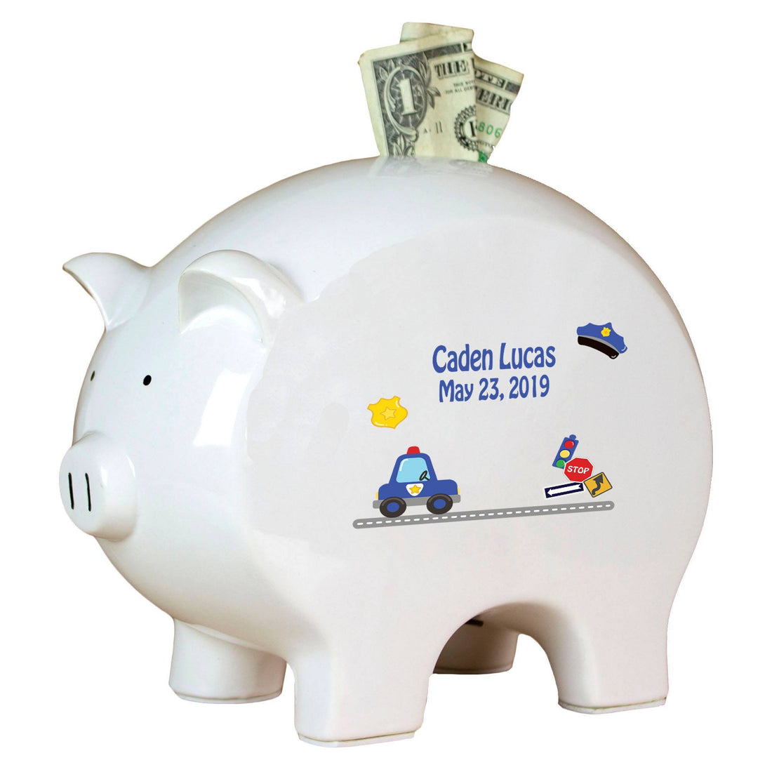 Personalized Piggy Bank with Police design