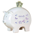 Personalized Piggy Bank with Butterflies Lavender design