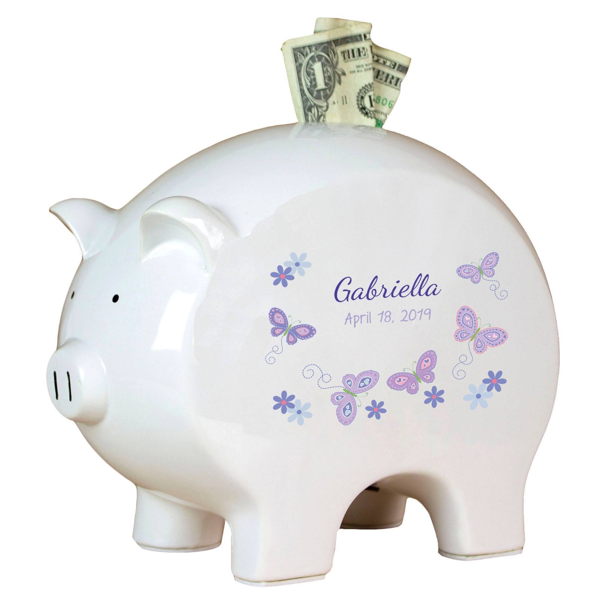 Personalized Piggy Bank - Lavender Butterflies - MyBambino.com