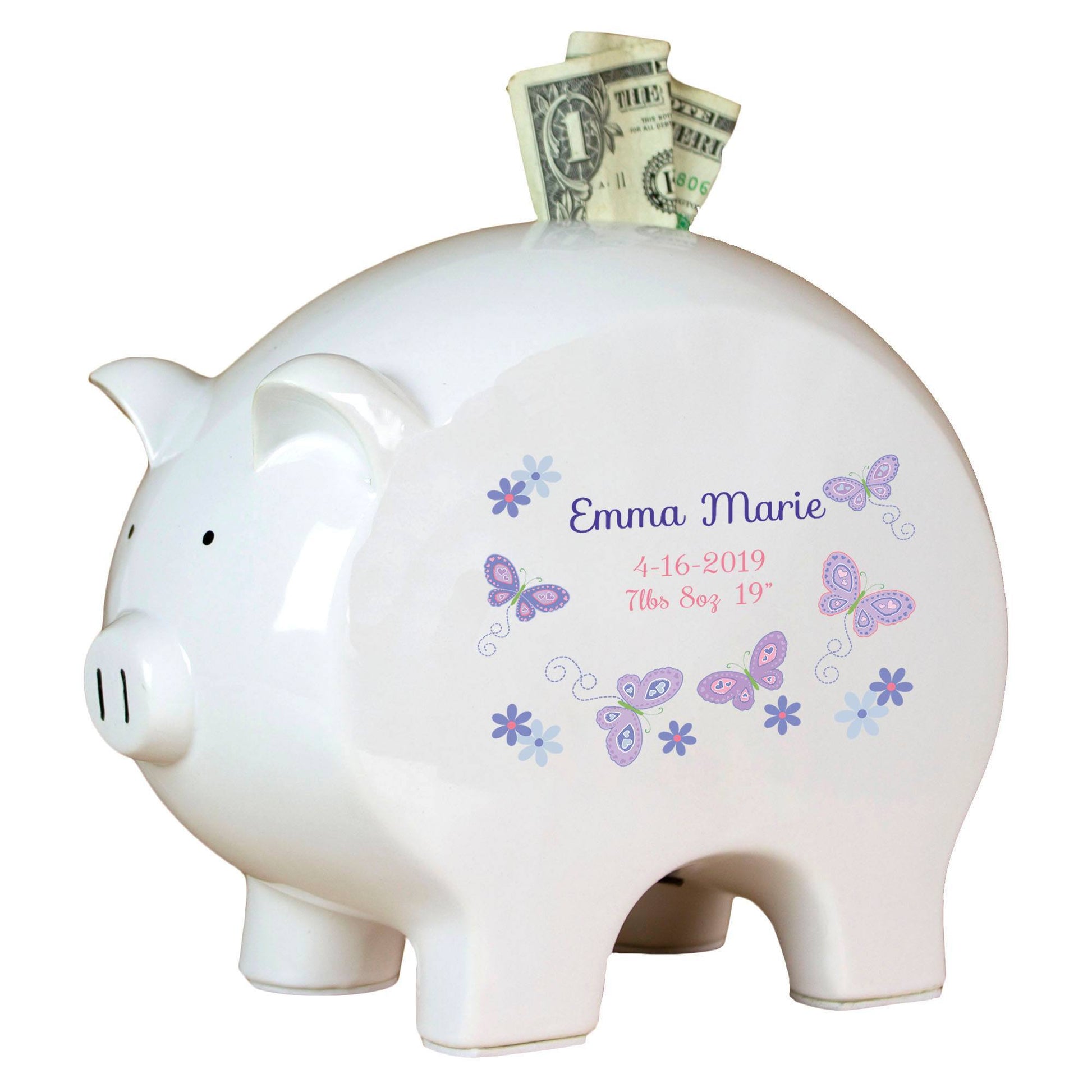 Personalized Piggy Bank - Lavender Butterflies - MyBambino.com
