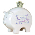 Personalized Piggy Bank with Butterflies Lavender design