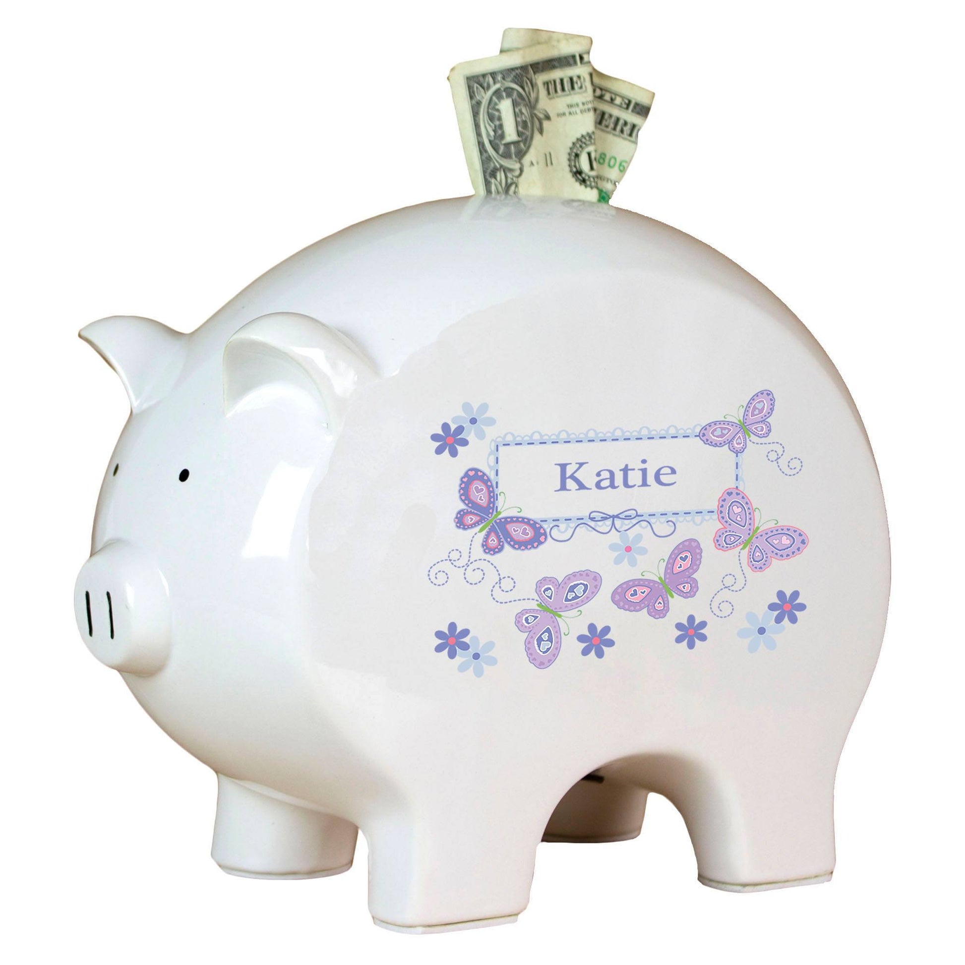 Personalized Piggy Bank - Lavender Butterflies - MyBambino.com
