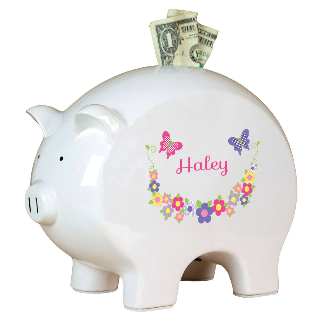 Personalized Piggy Bank - Bright Butterfly Garland - MyBambino.com