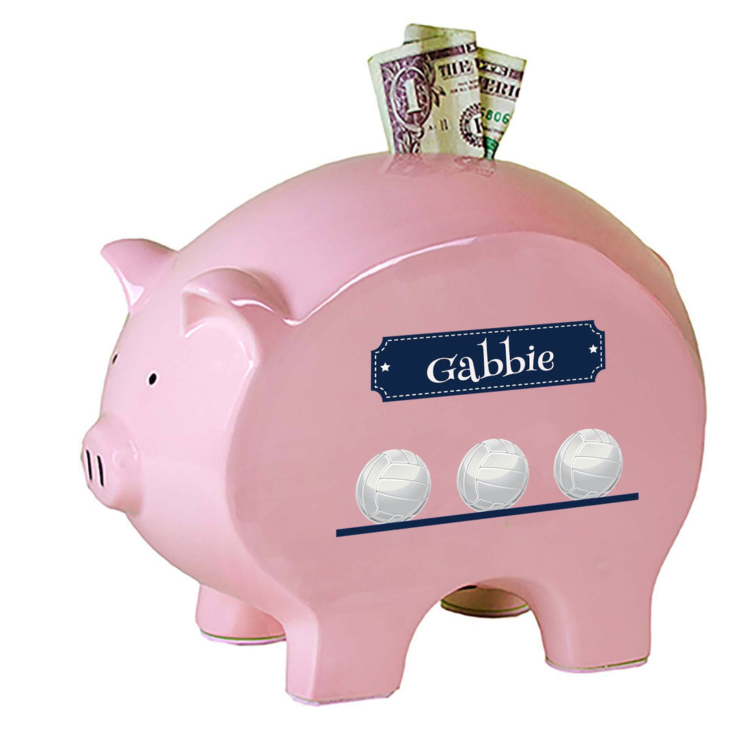 Personalized Pink Piggy Bank with Volley Balls design