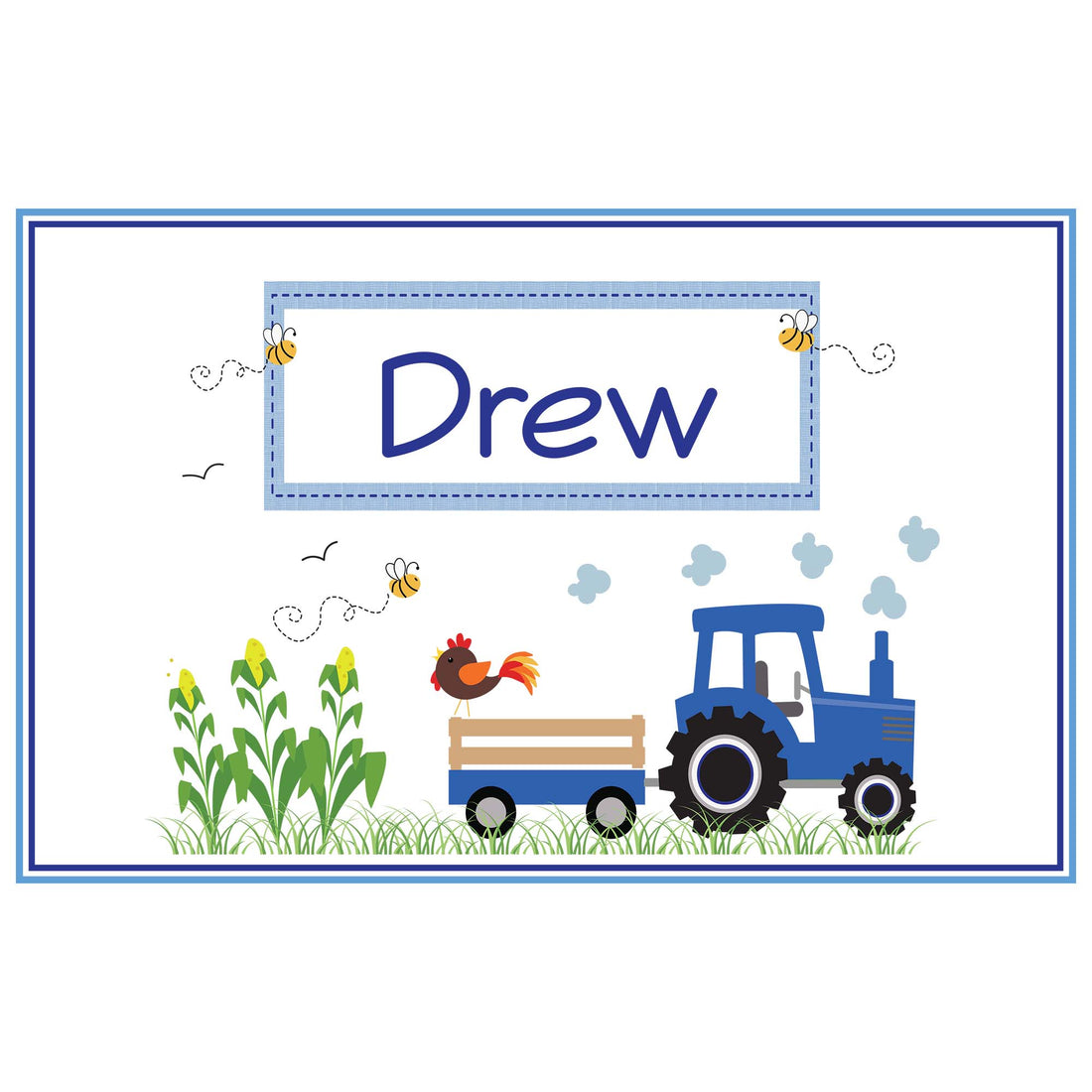 Personalized Placemat with Blue Tractor design