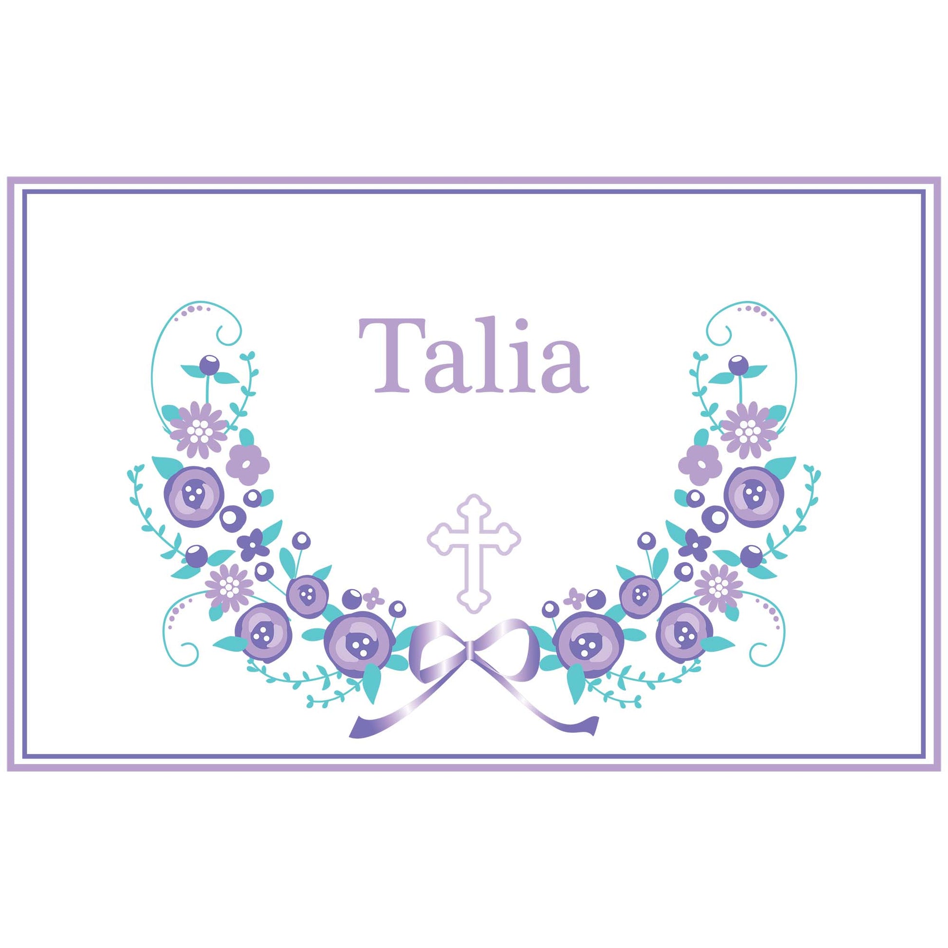 Personalized Placemat with Holy Cross Lavender Floral Garland design