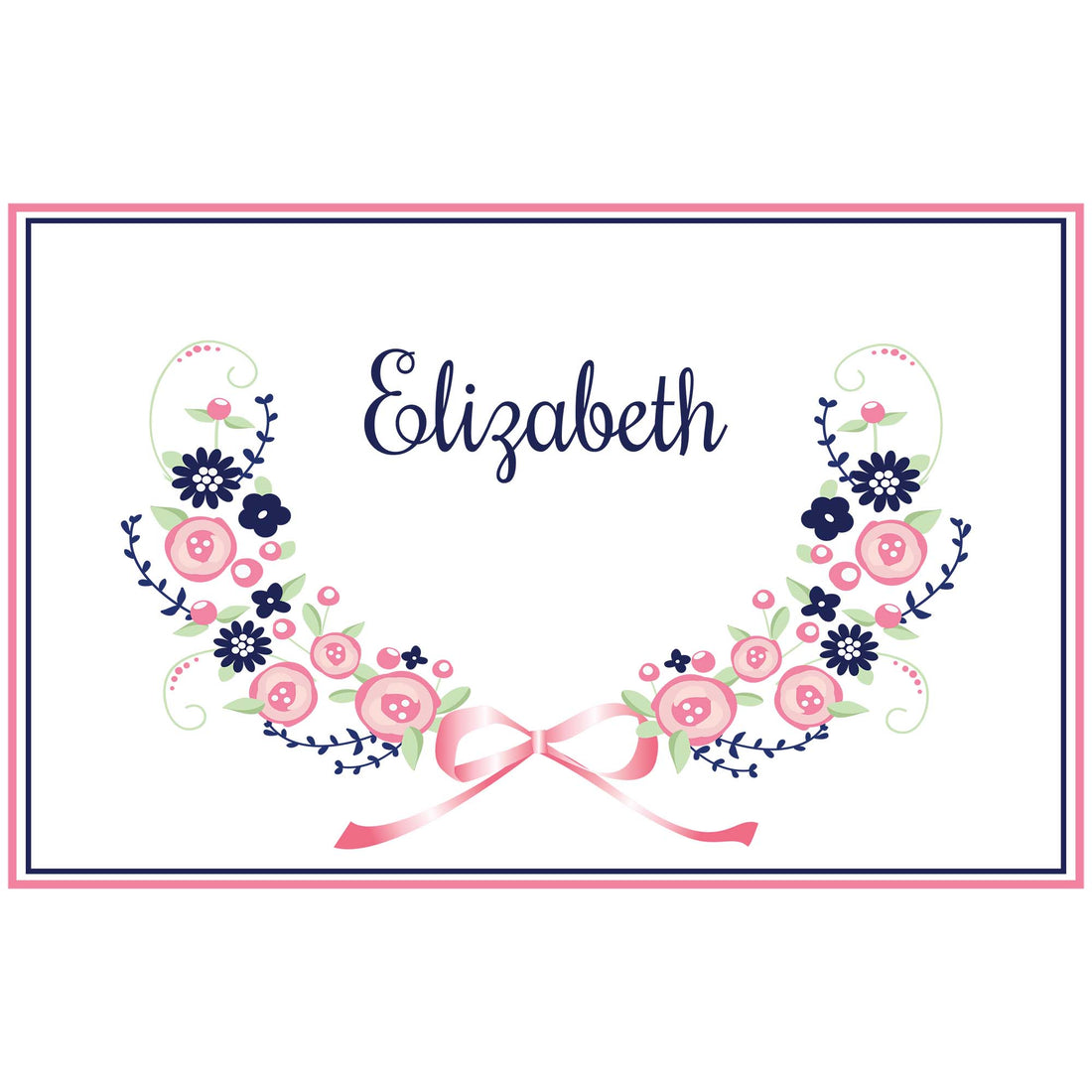 Personalized Placemat with Navy Pink Floral Garland design